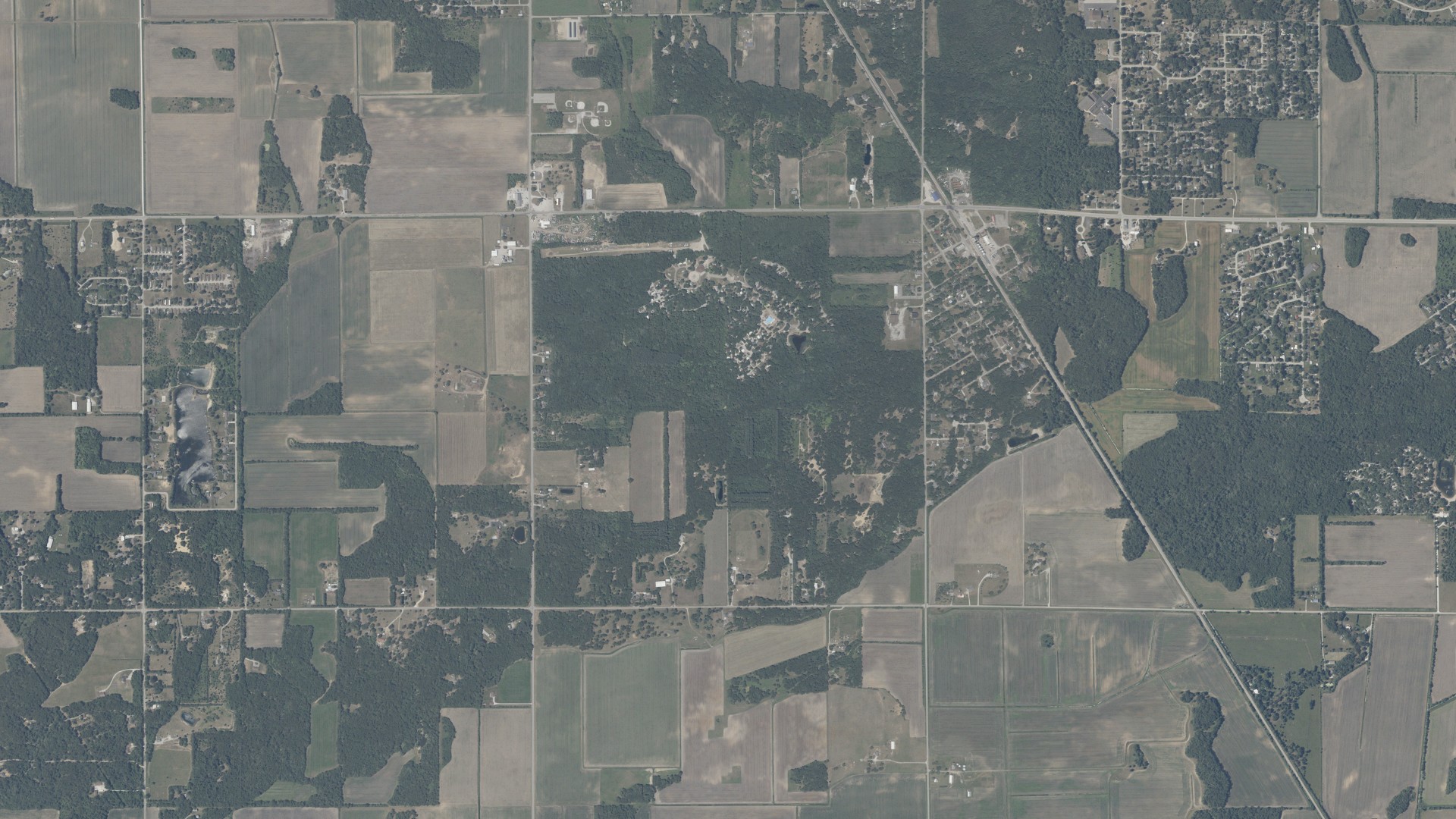 Aerial view of land around Lincoln, Indiana