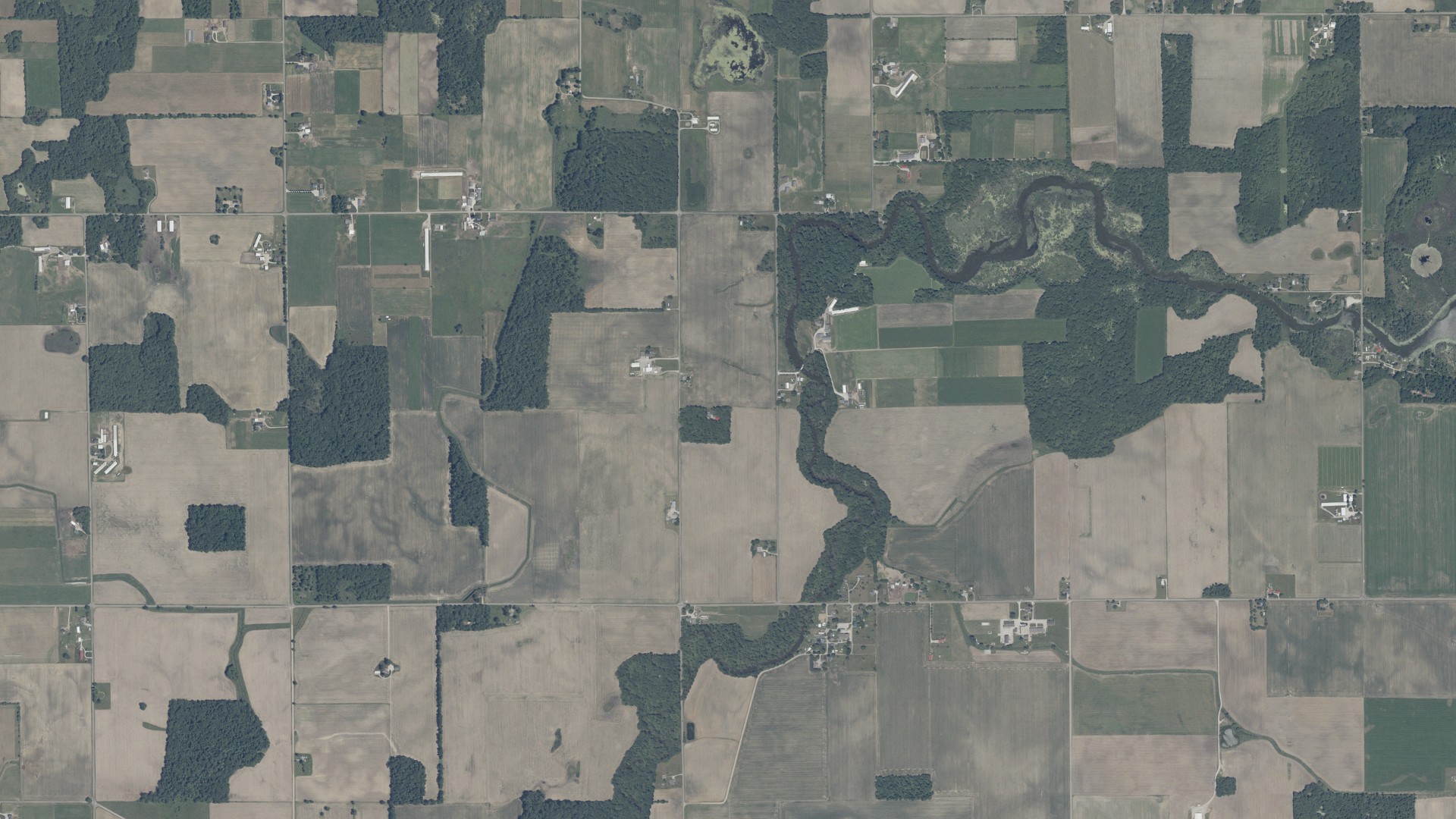 Aerial view of land around Elkhart, Indiana