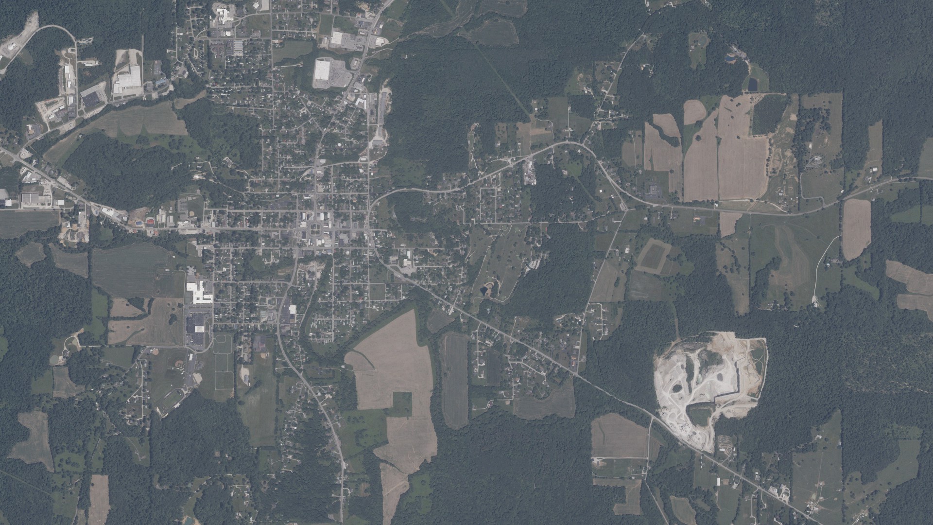 Natural-color aerial photograph of land around Paoli, Indiana