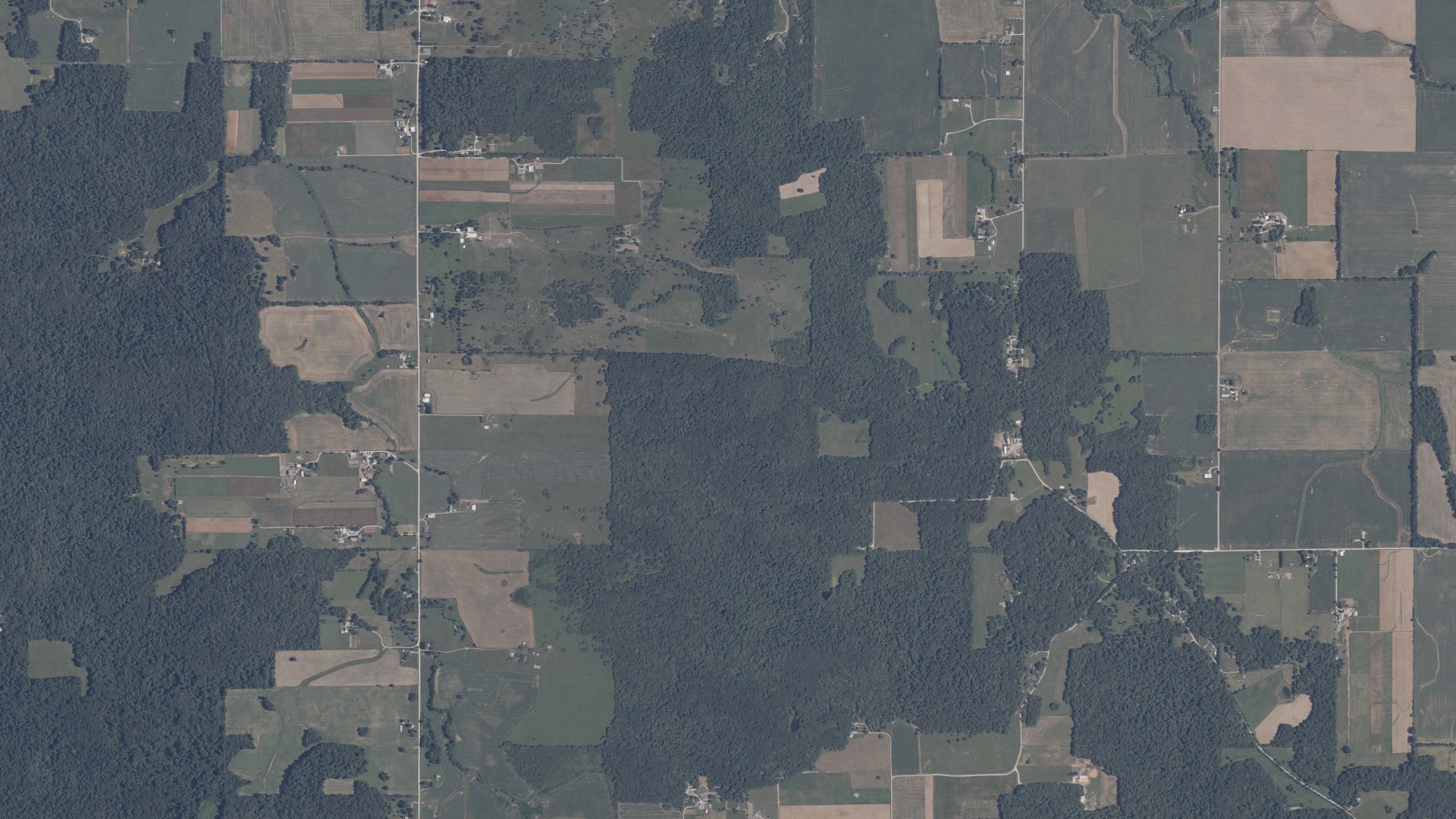 Aerial view of land around Stampers Creek, Indiana
