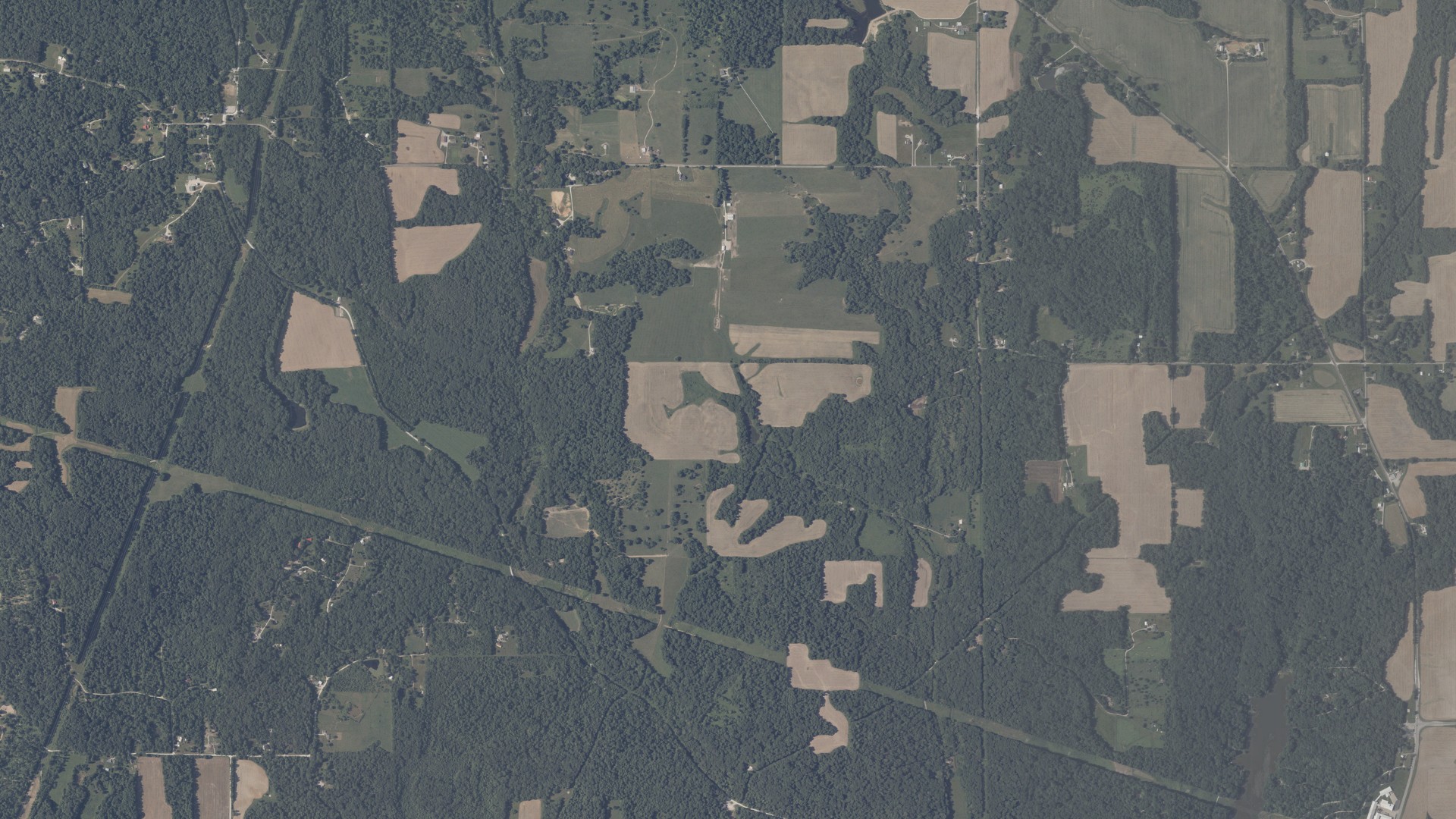 Aerial view of land around Montgomery, Indiana