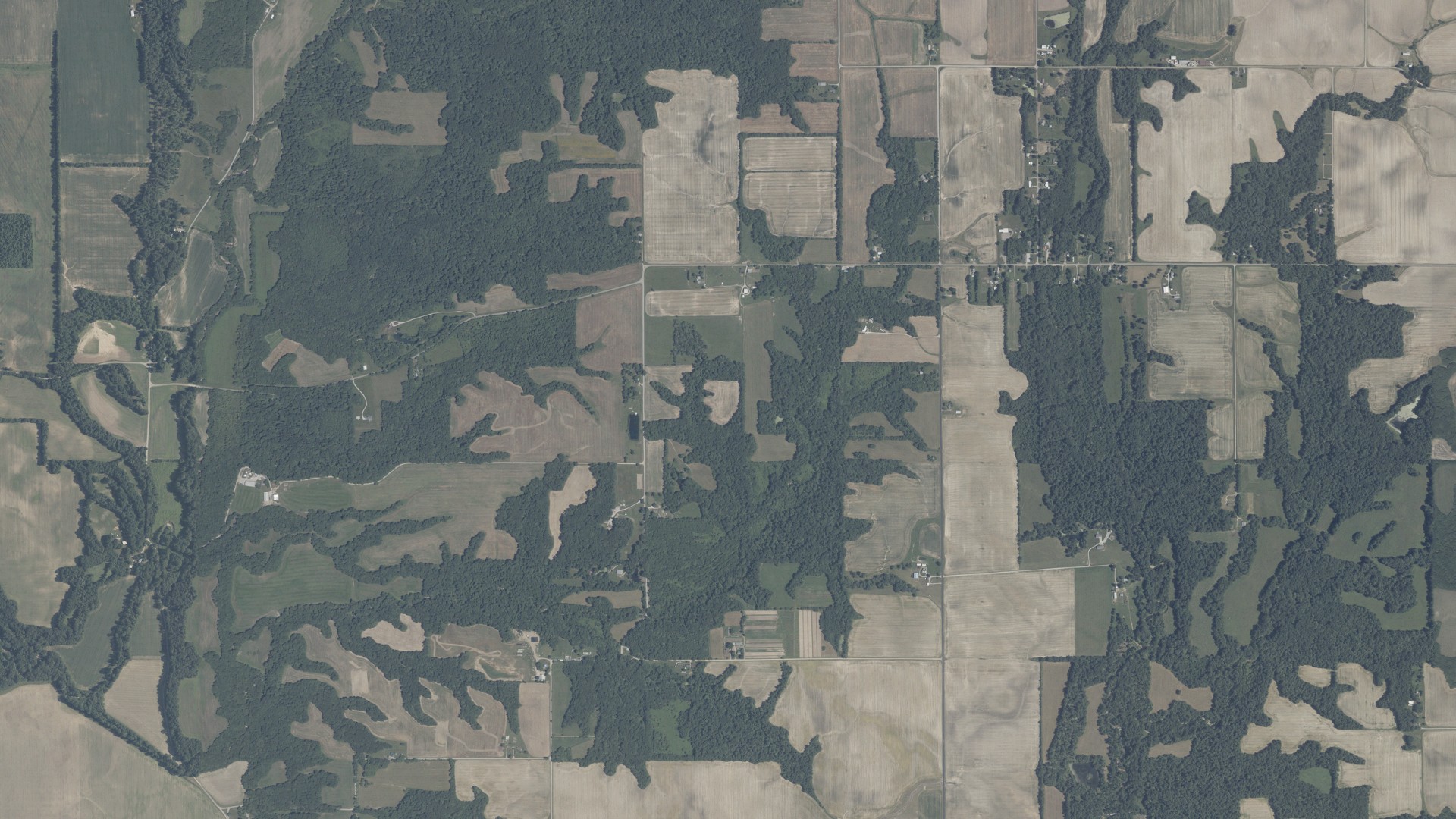Aerial view of land around Liberty, Indiana