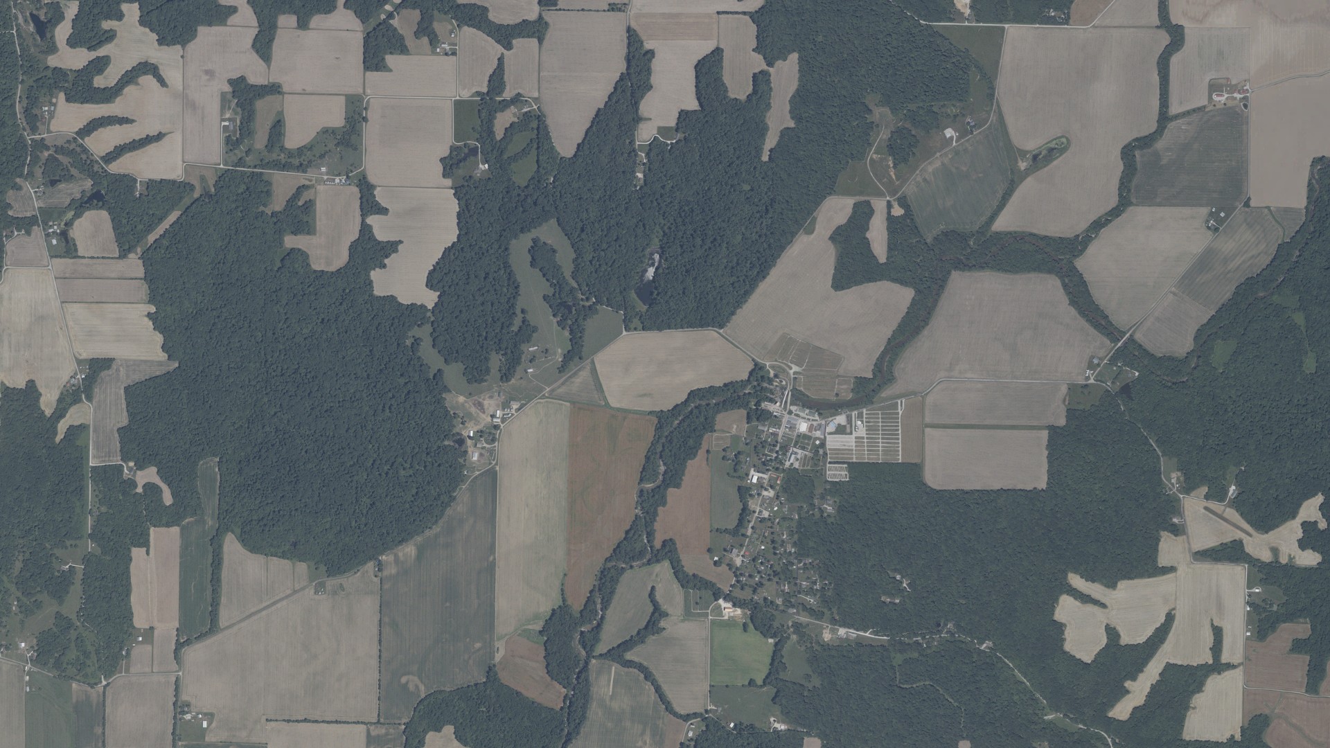 Aerial view of land around Raccoon, Indiana
