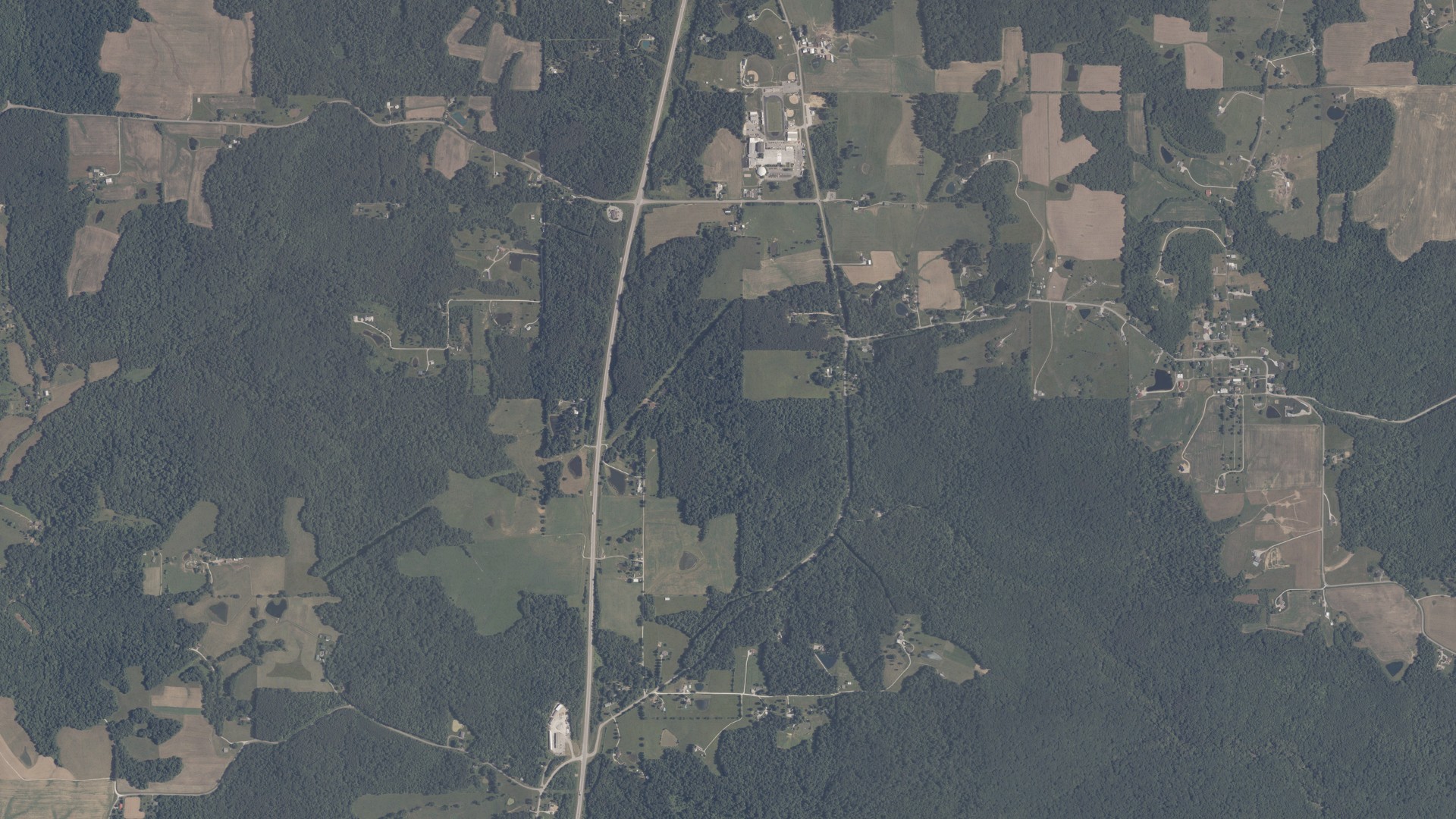 Aerial view of land around Leopold, Indiana