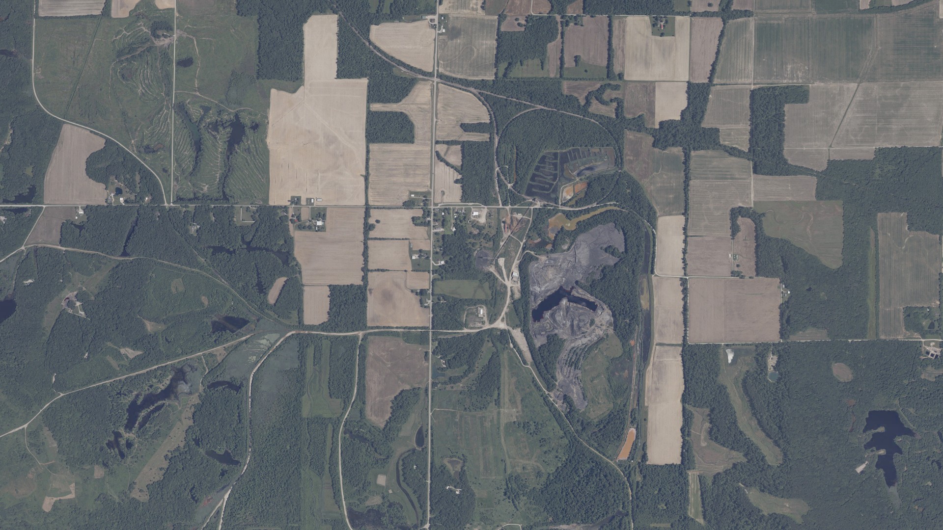 Aerial view of land around Monroe, Indiana