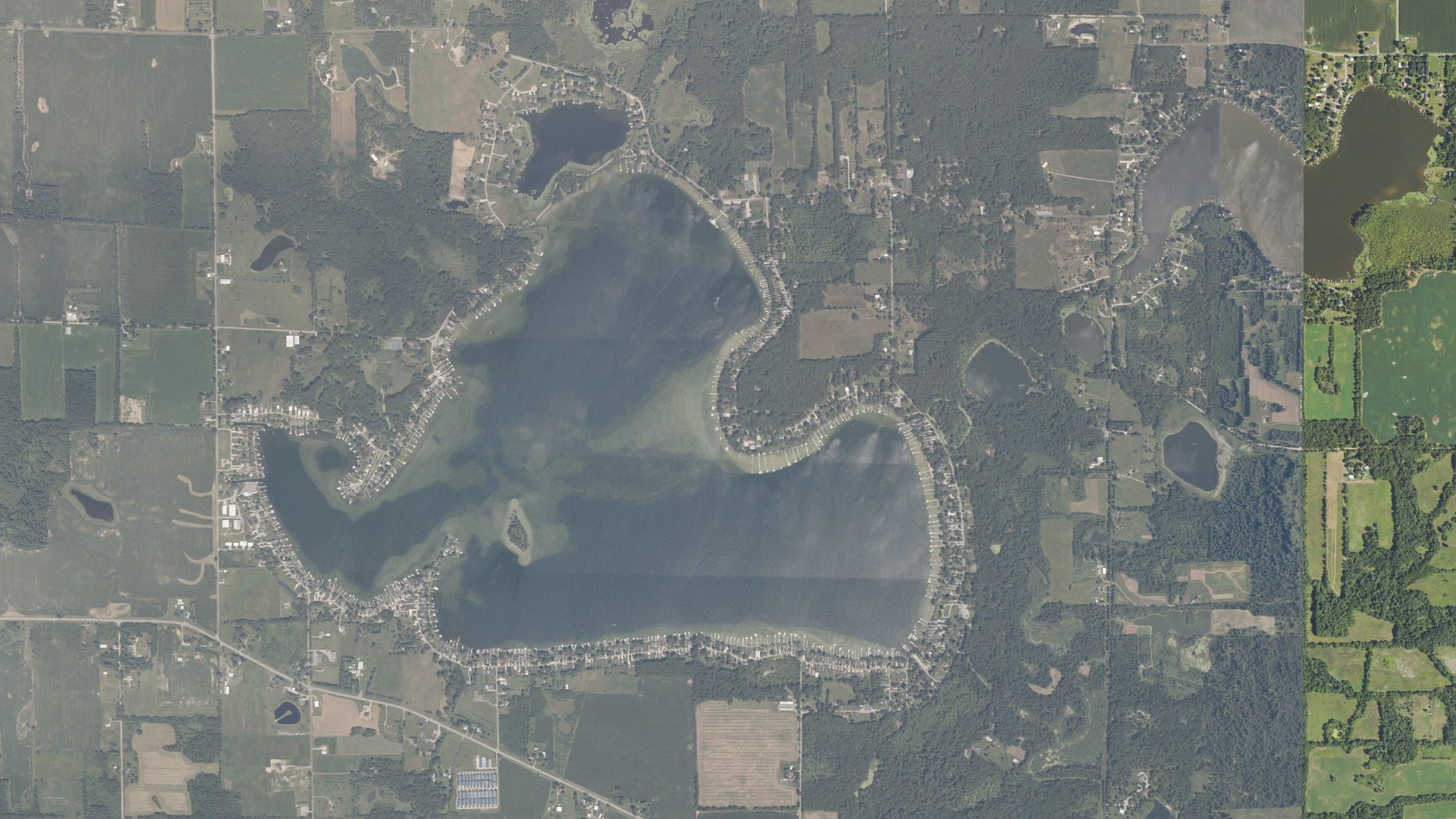 Aerial view of land around Clear Lake, Indiana