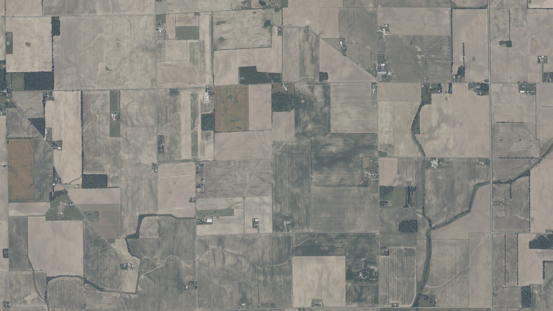 Aerial view of land around Center, Indiana