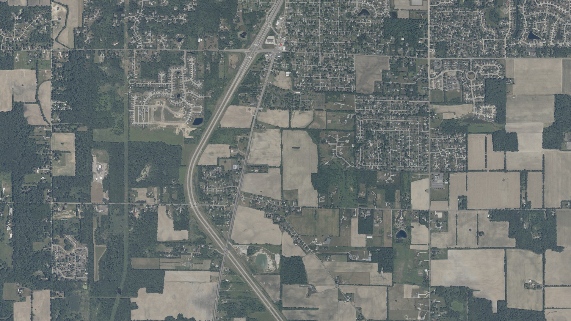Aerial view of land around Centre, Indiana