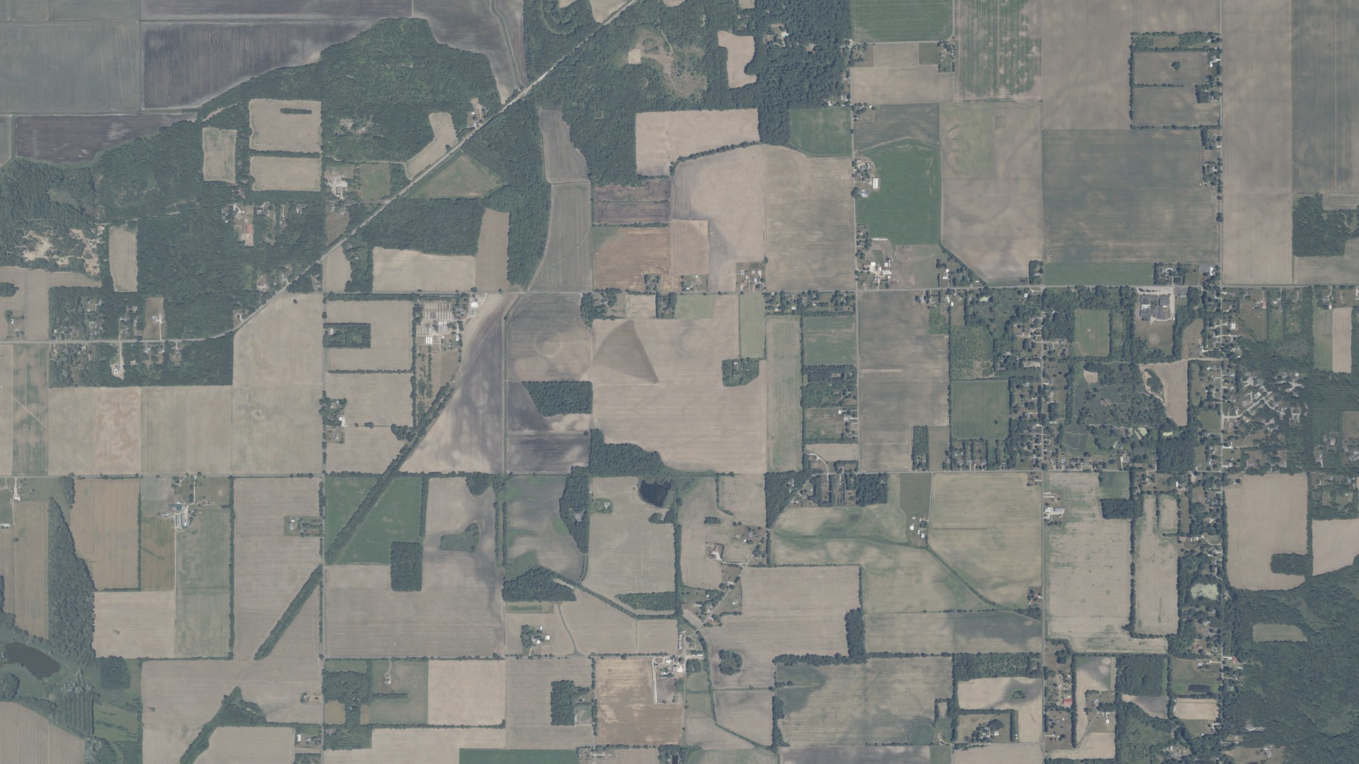 Aerial view of land around Greene, Indiana