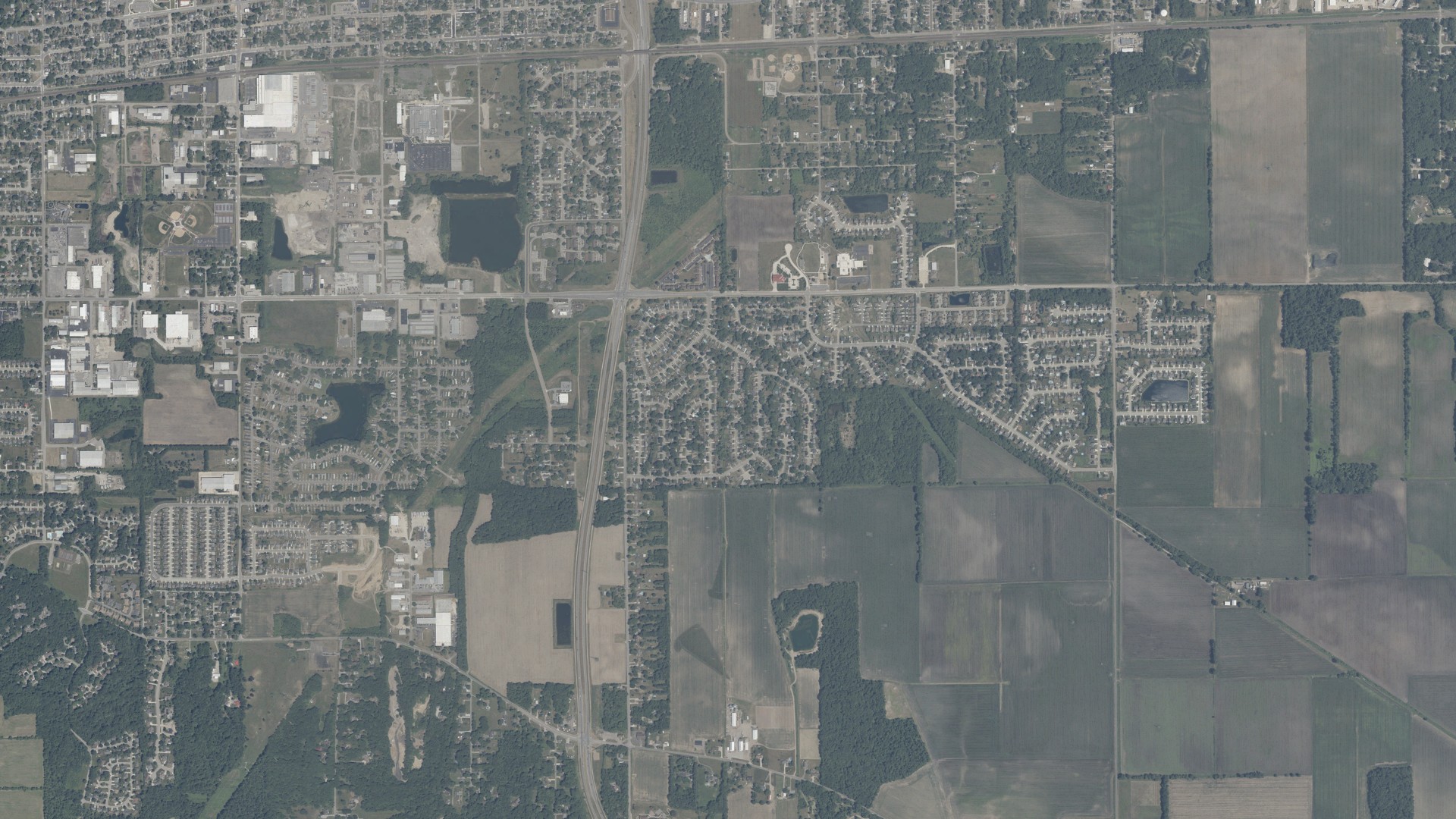 Aerial view of land around Penn, Indiana