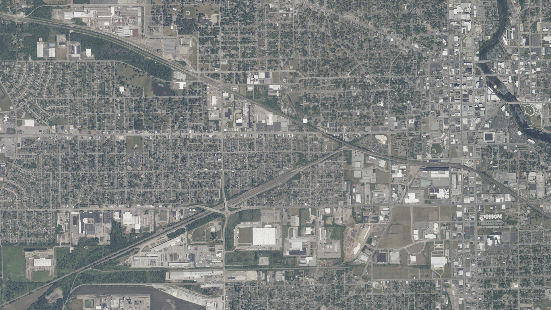Aerial view of land around Portage, Indiana