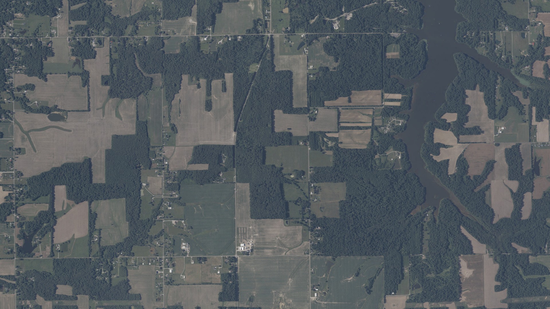 Aerial view of land around Johnson, Indiana