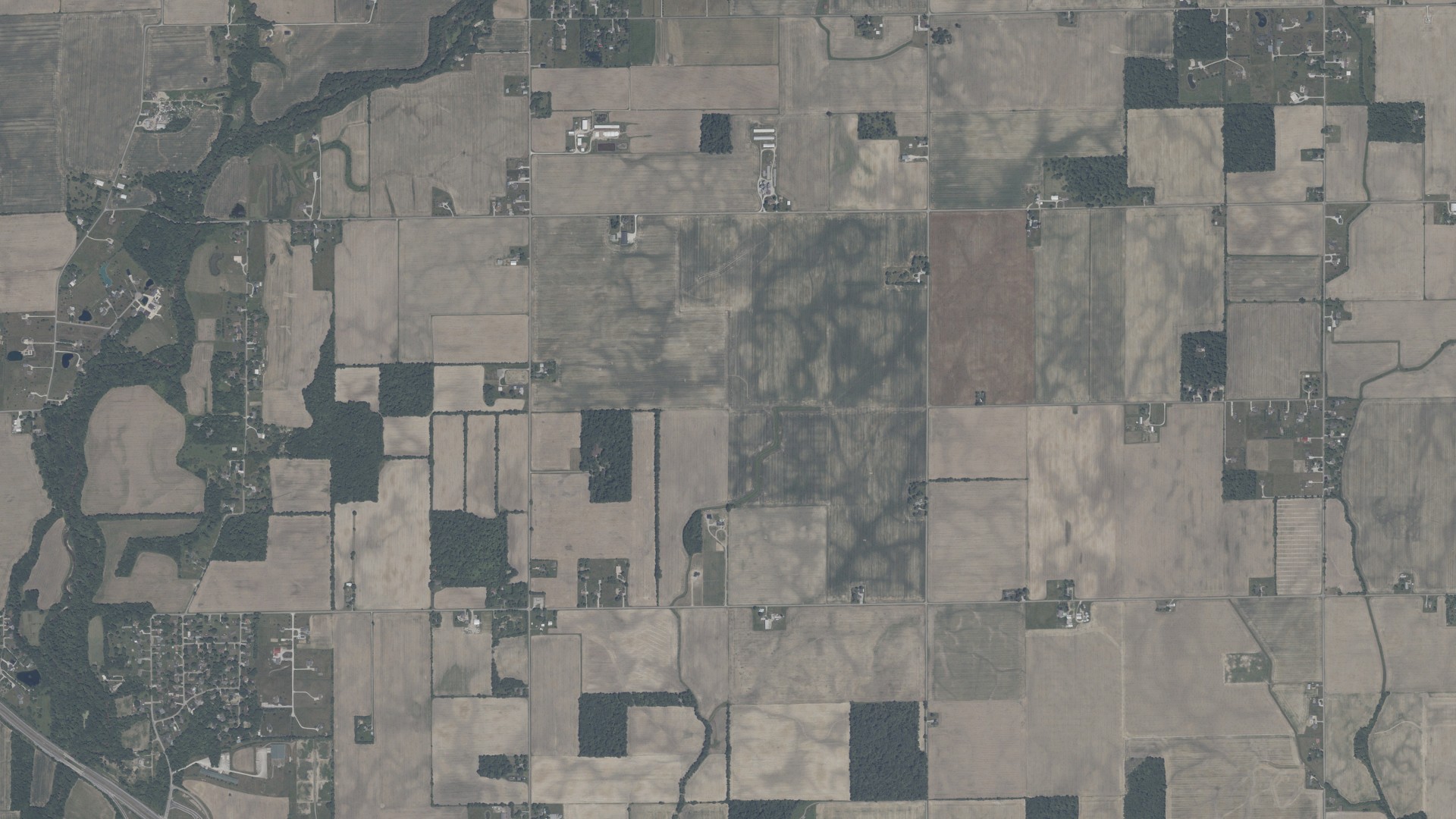 Aerial view of land around Moral, Indiana