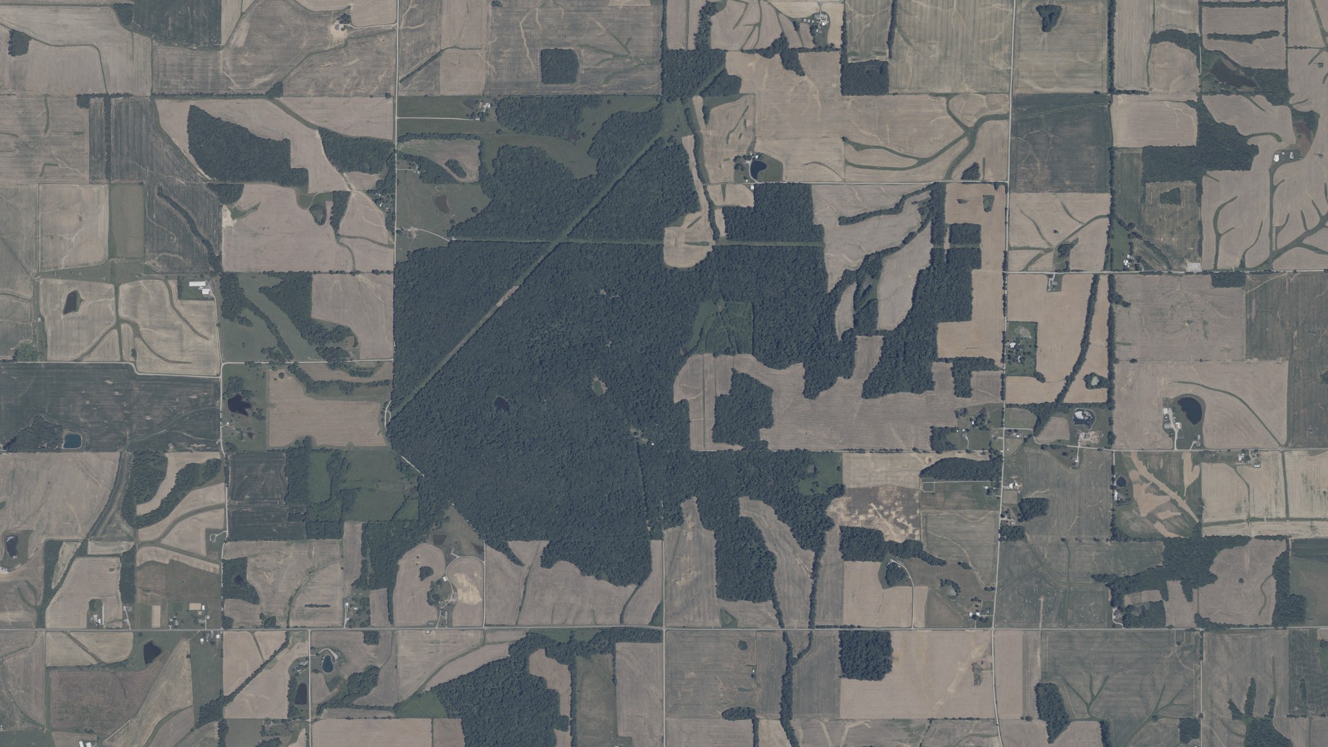 Aerial view of land around Grass, Indiana