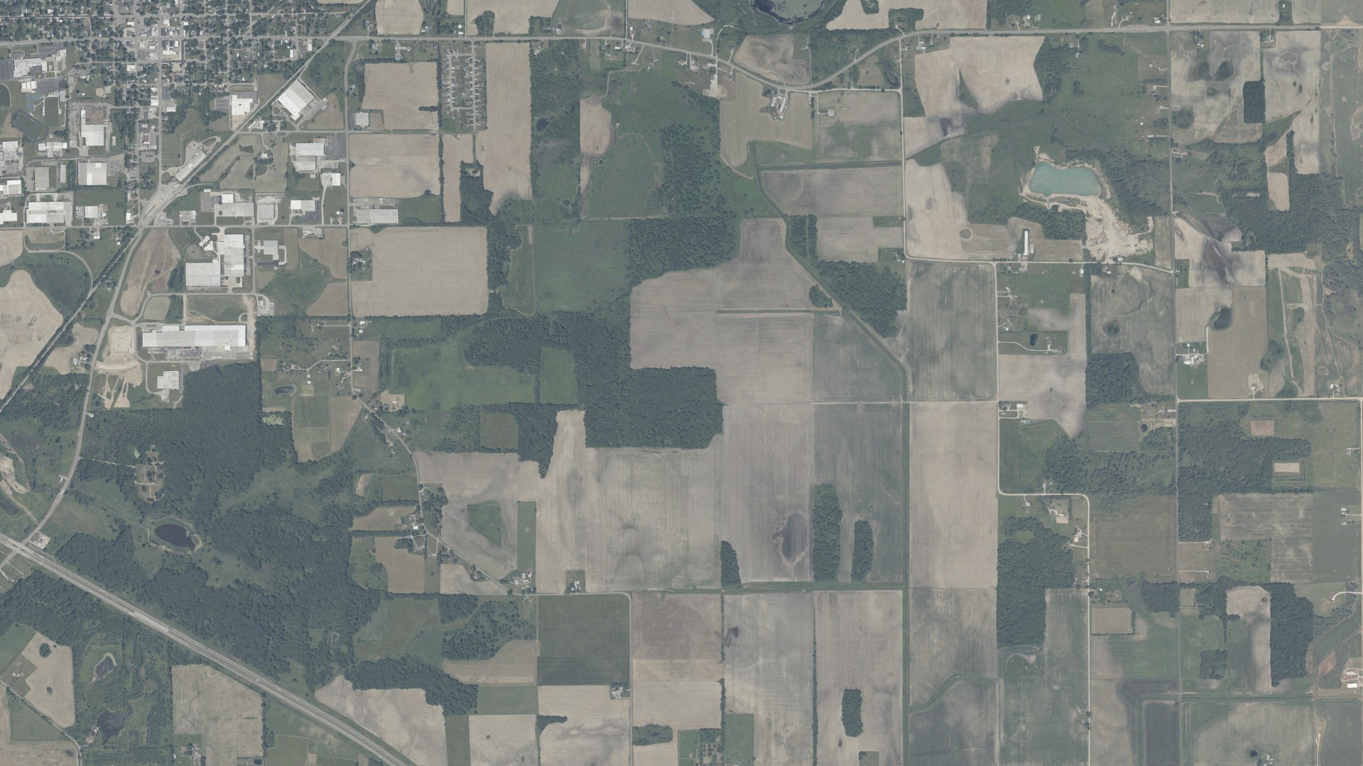 Natural-color aerial photograph of land around Fremont, Indiana