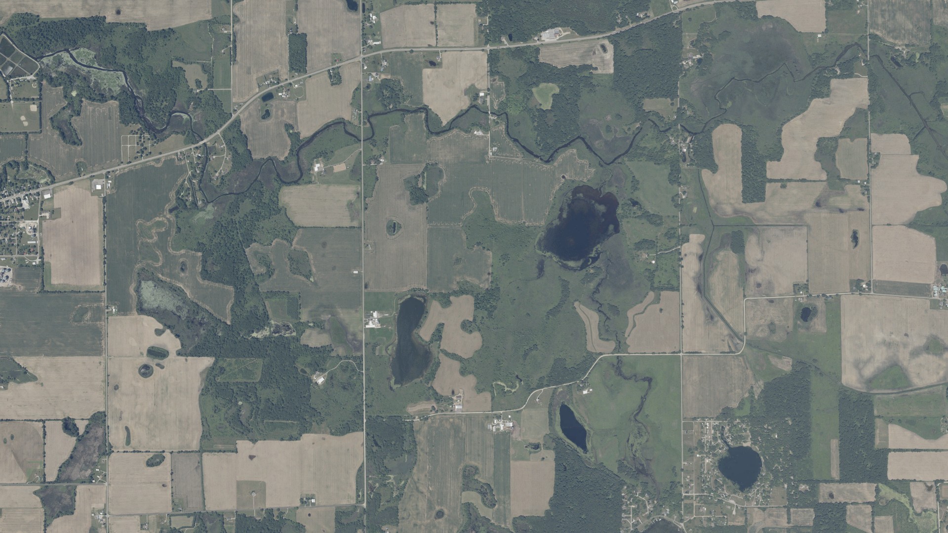Aerial view of land around Millgrove, Indiana