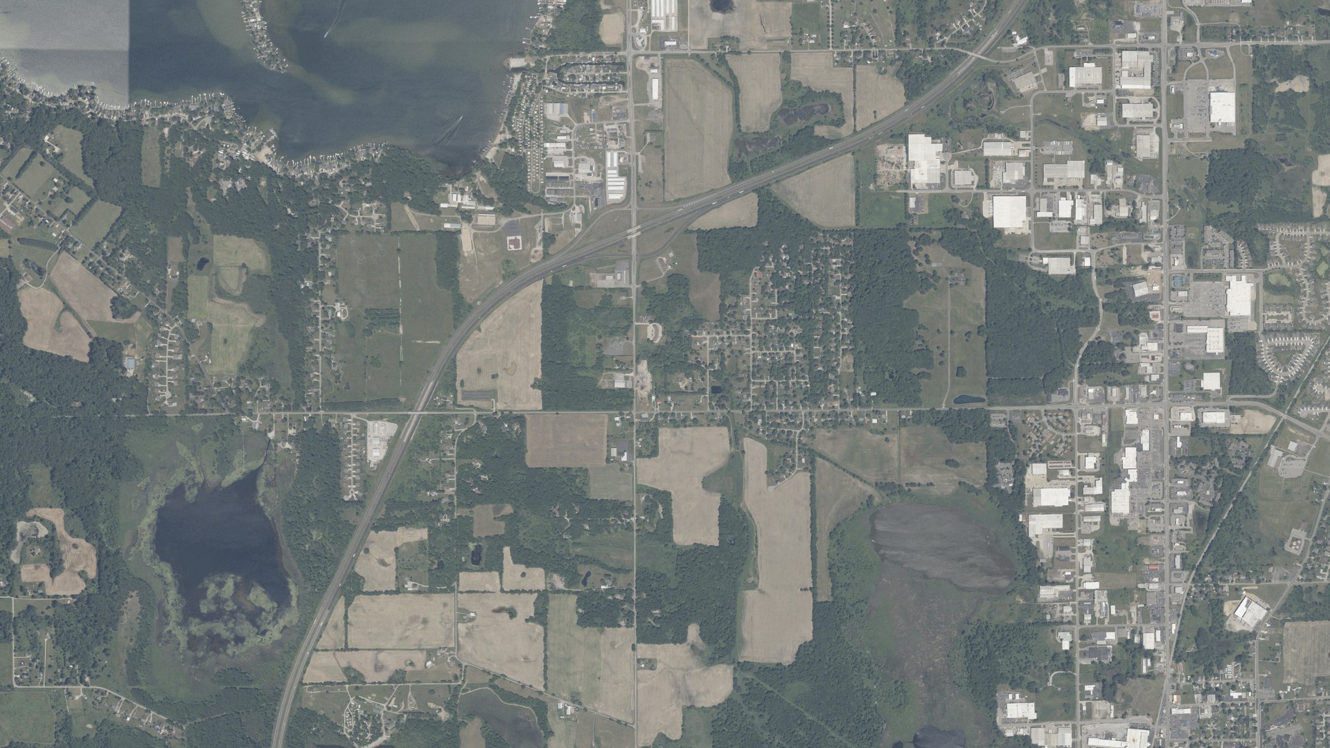 Aerial view of land around Pleasant, Indiana