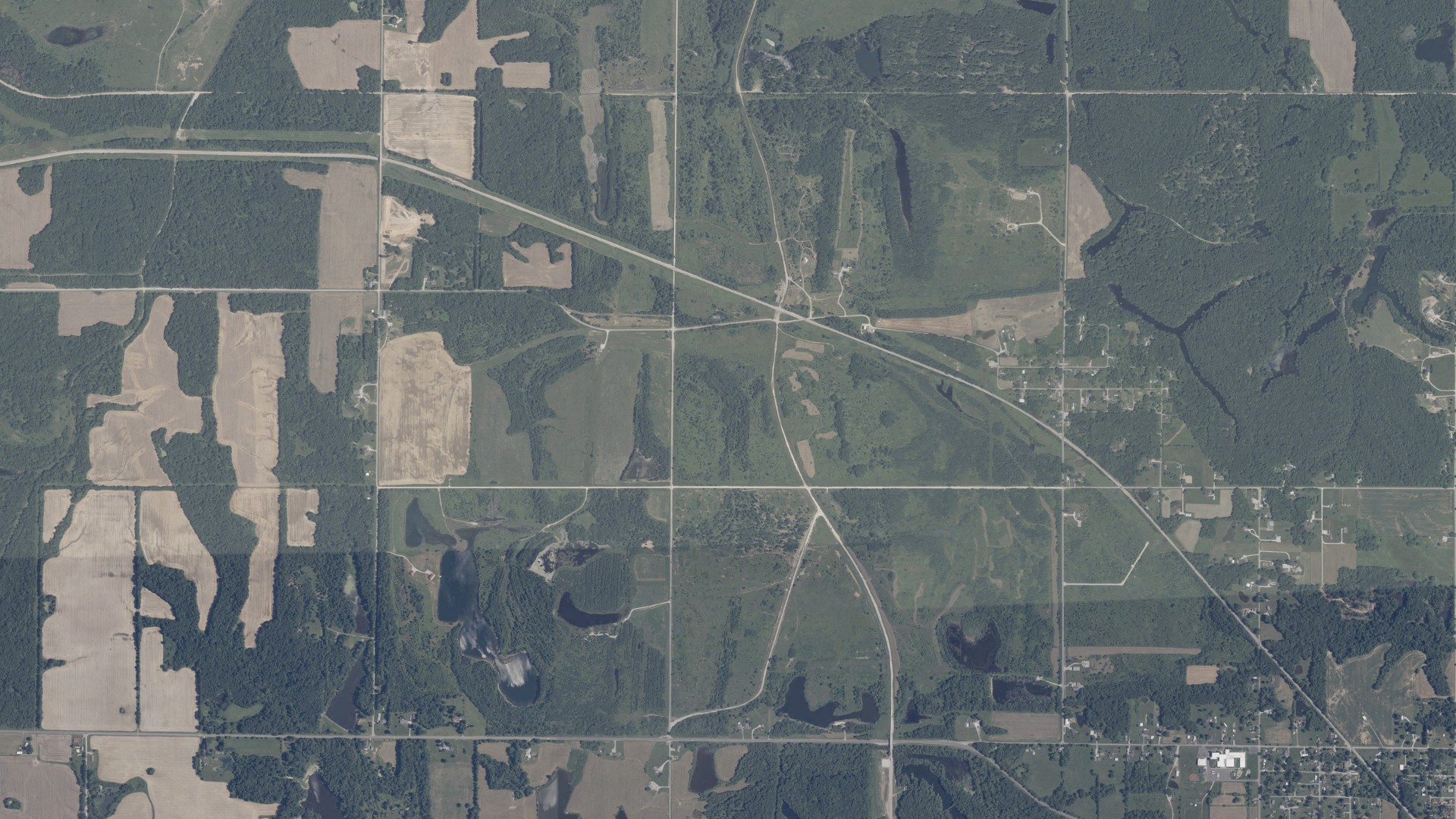 Natural-color aerial photograph of land around Cass, Indiana