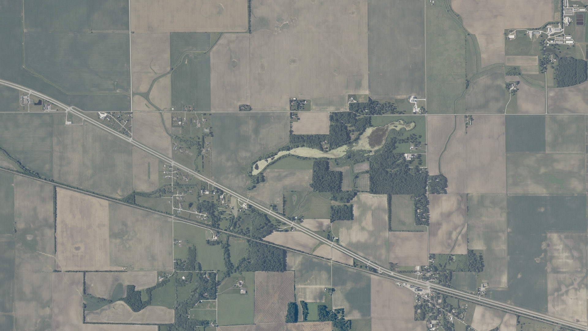 Aerial view of land around Shelby, Indiana