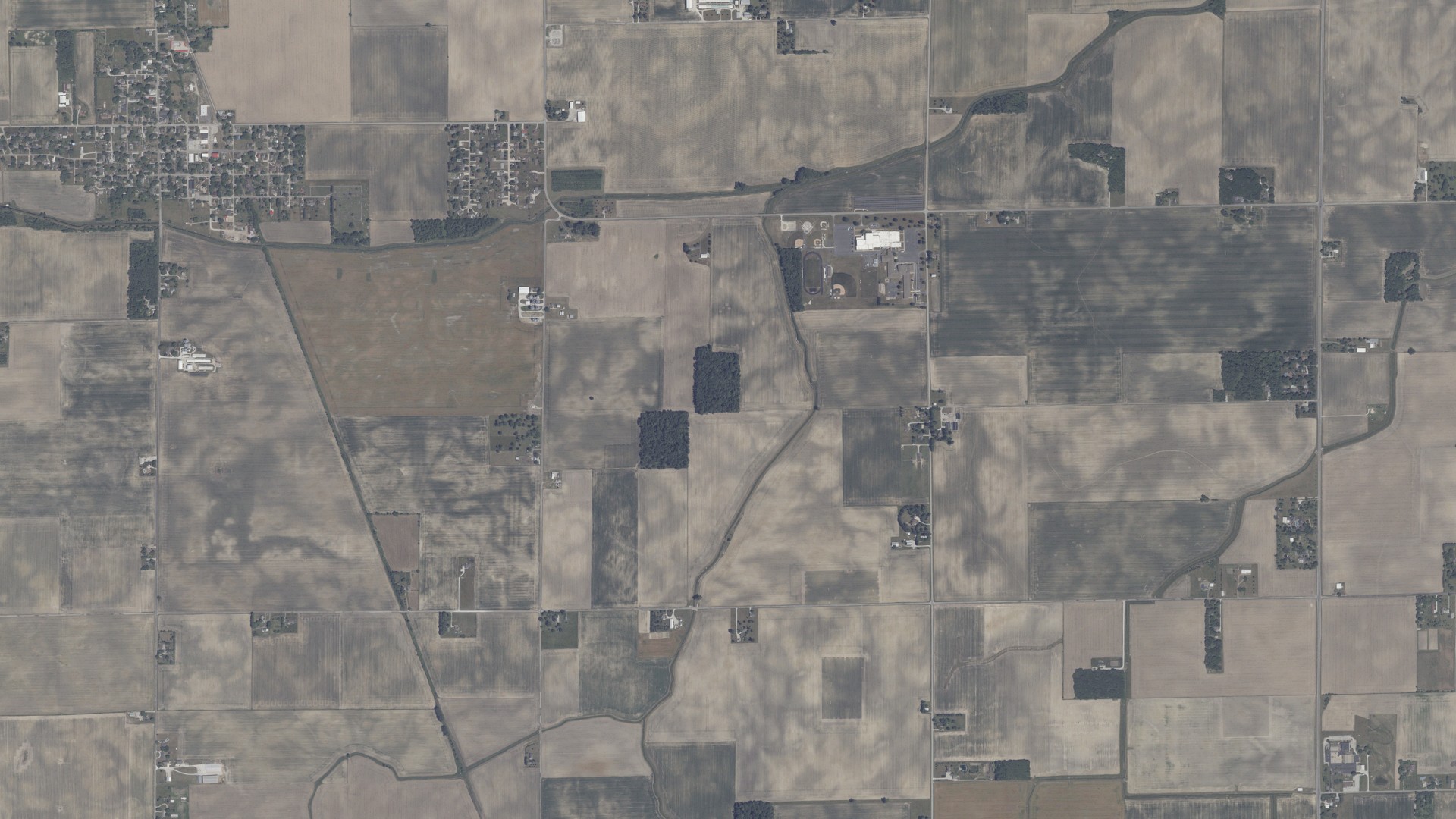 Aerial view of land around Liberty, Indiana