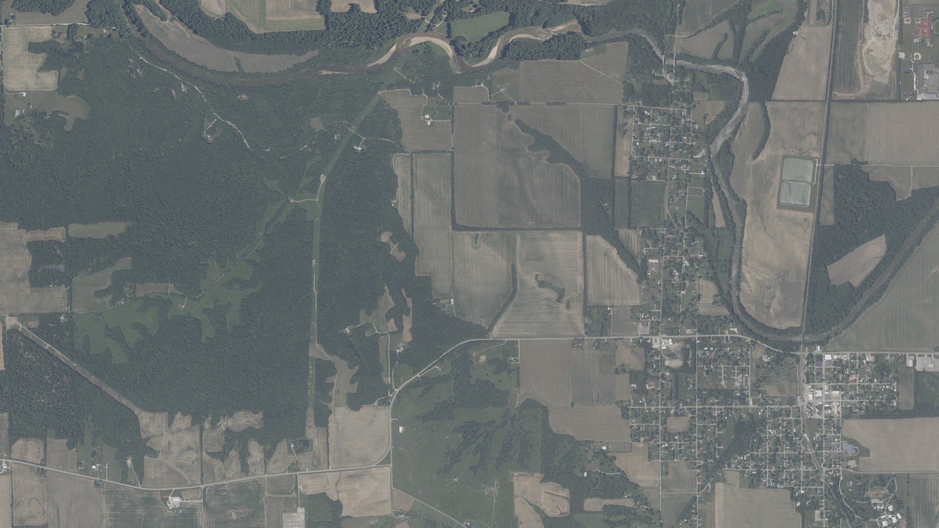 Aerial view of land around Eugene, Indiana