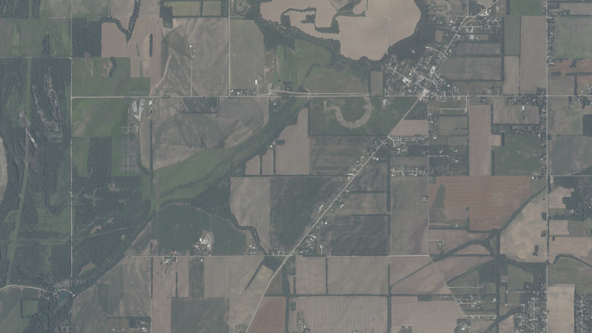 Aerial view of land around Prairieton, Indiana