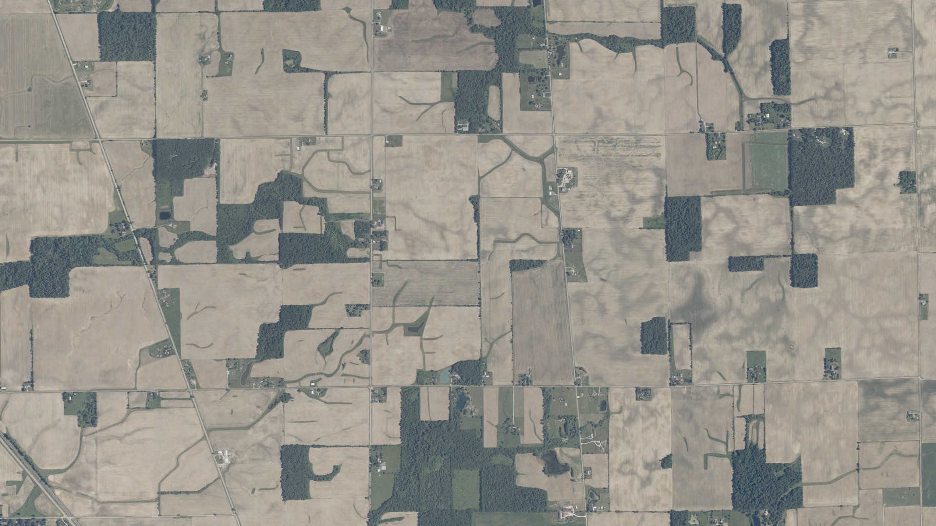 Natural-color aerial photograph of land around Liberty, Indiana