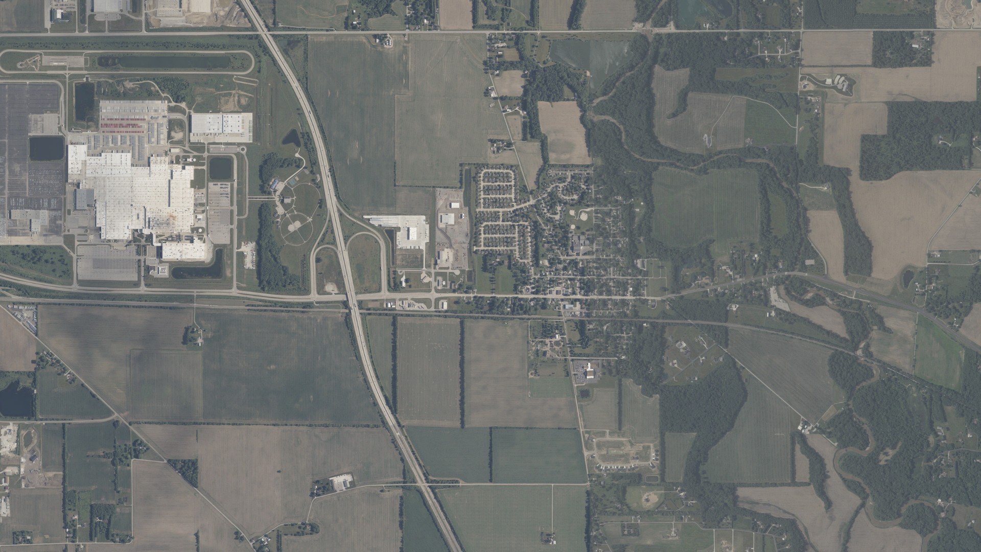 Natural-color aerial photograph of land around Dayton, Indiana
