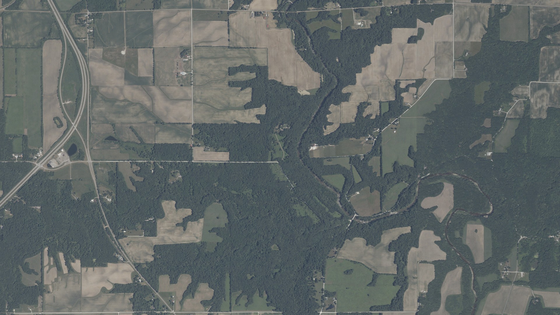 Aerial view of land around Liberty, Indiana