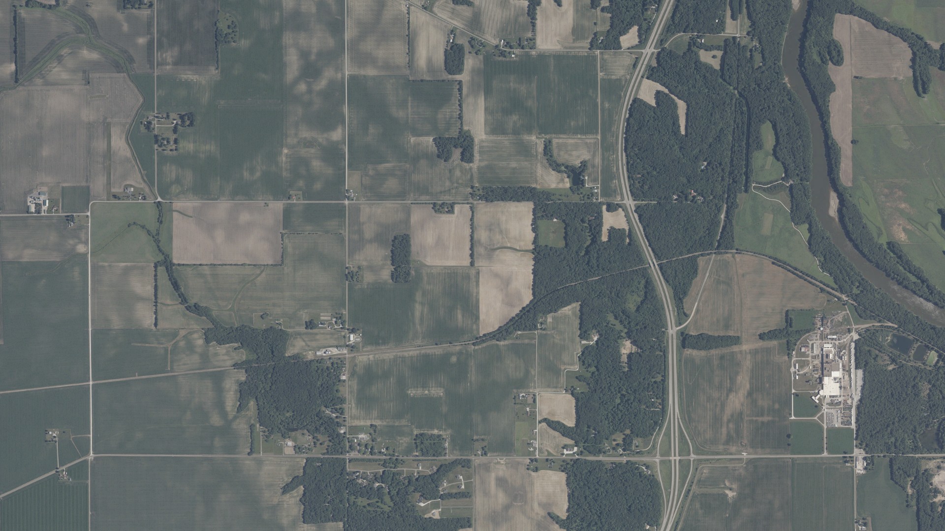 Aerial view of land around Mound, Indiana