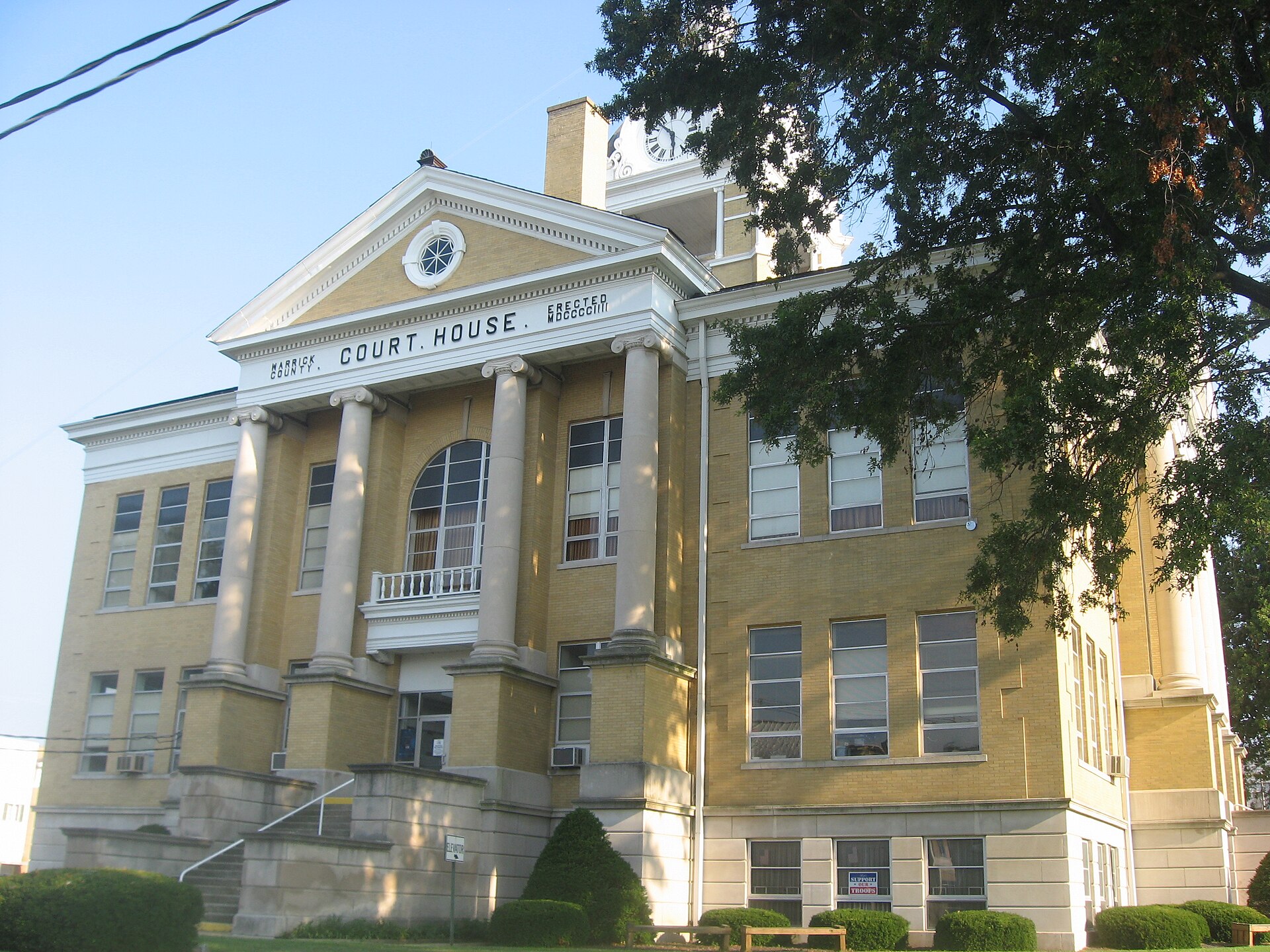 Northern side of the Warrick County Courthouse, located on Courthouse Square in Boonville, Indiana, United States.