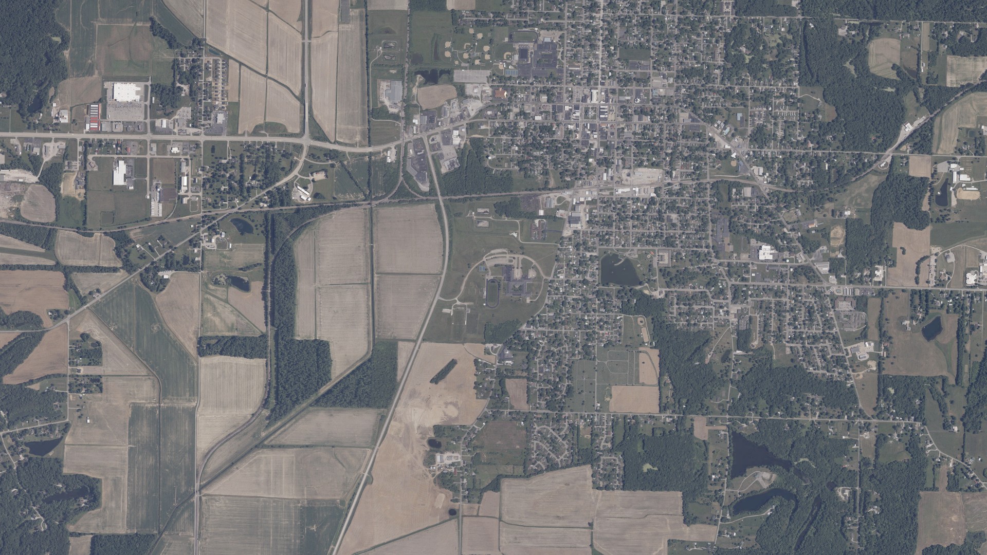 Natural-color aerial photograph of land around Boon, Indiana