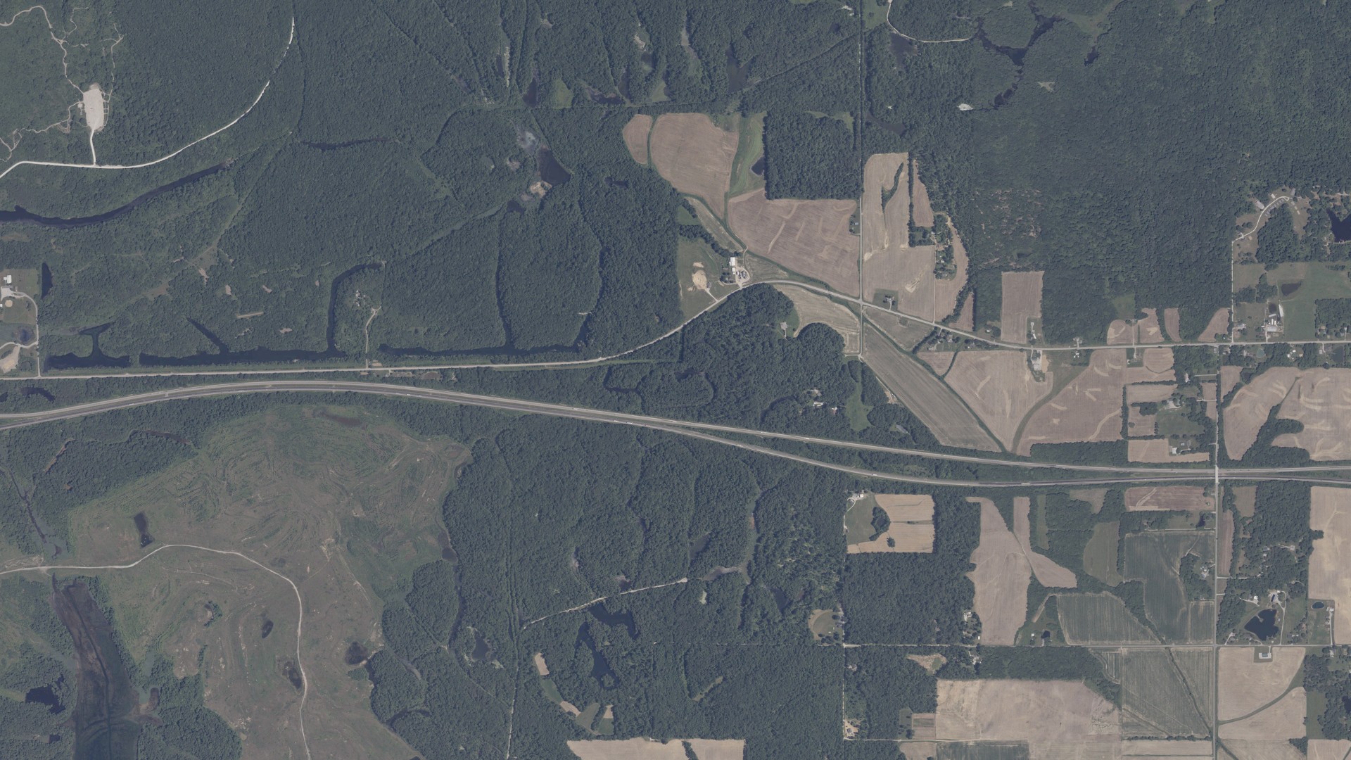 Aerial view of land around Lane, Indiana