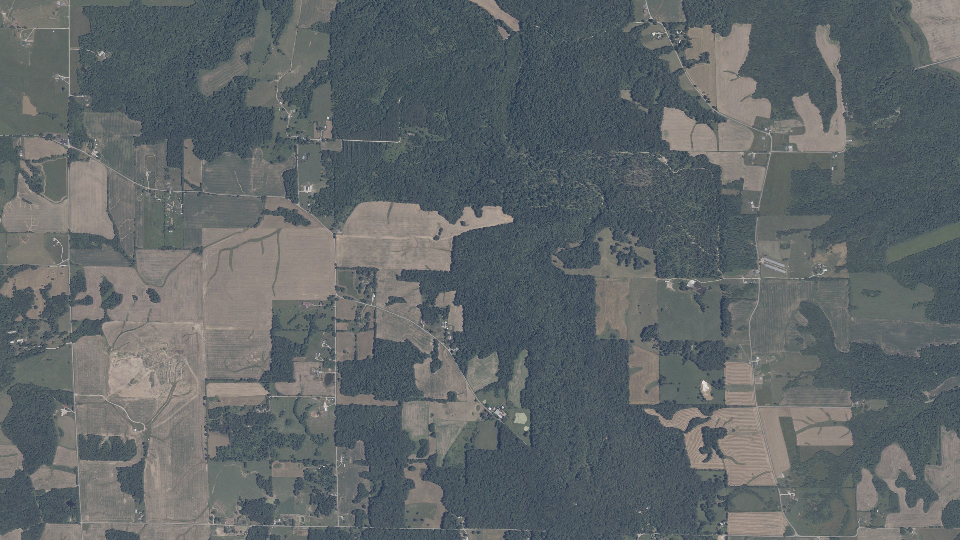 Natural-color aerial photograph of land around Brown, Indiana