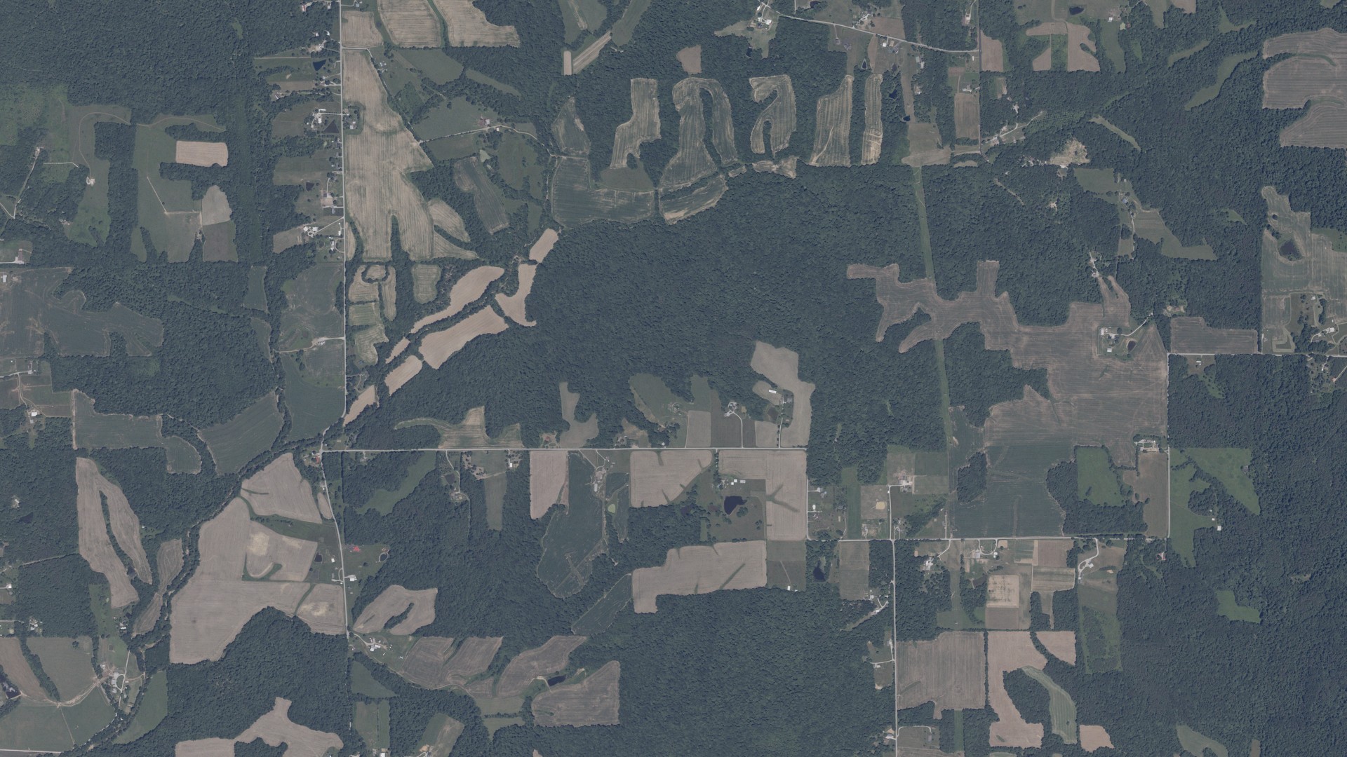 Aerial view of land around Franklin, Indiana