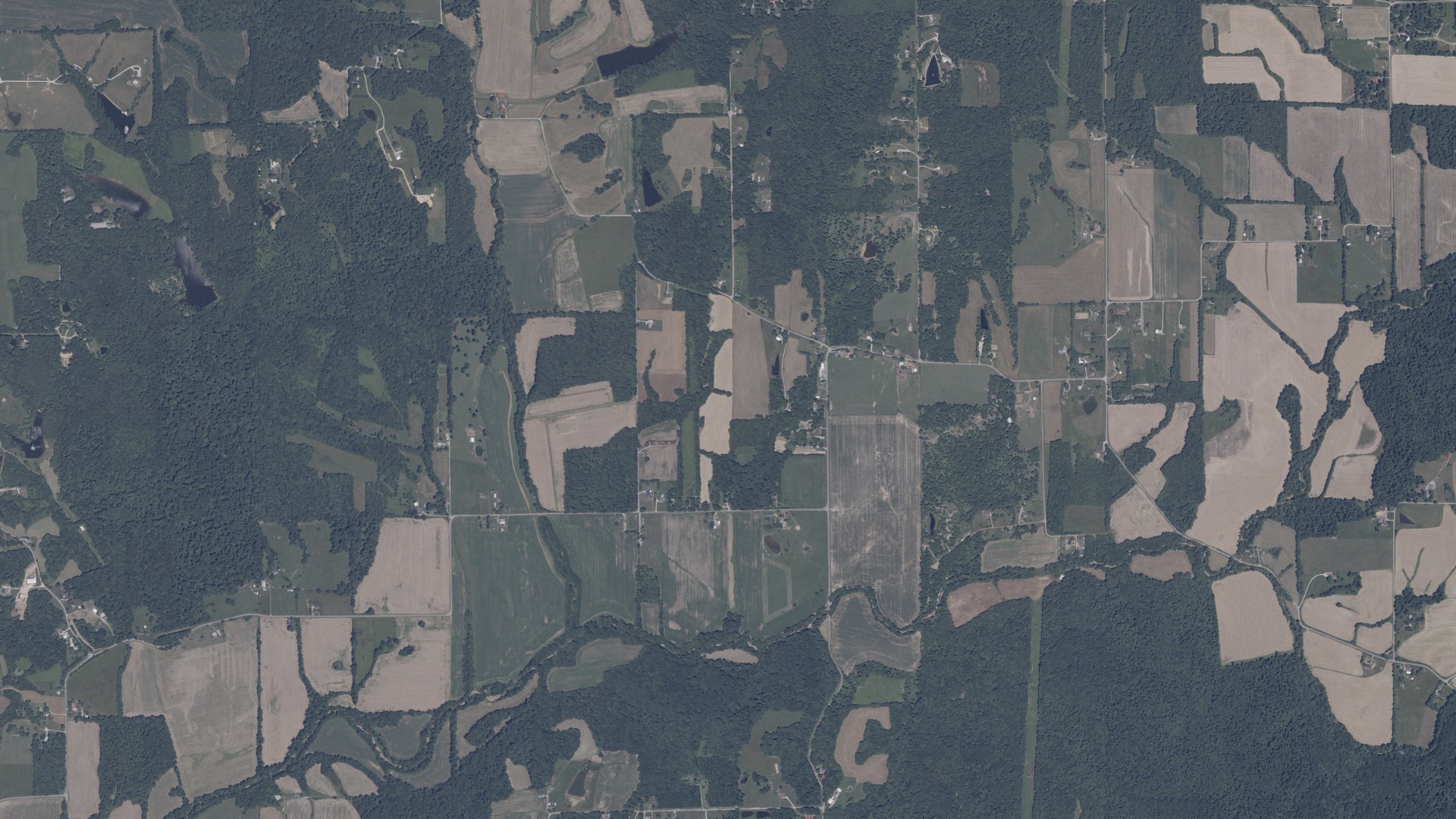 Aerial view of land around Polk, Indiana