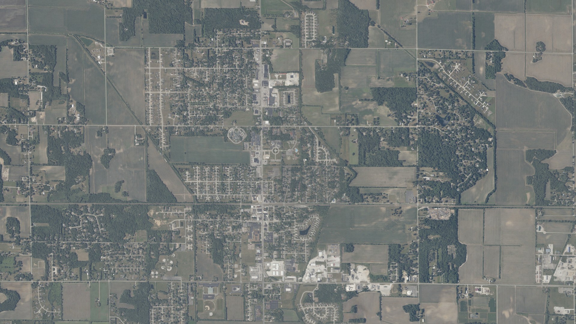Natural-color aerial photograph of land around DeMotte, Indiana