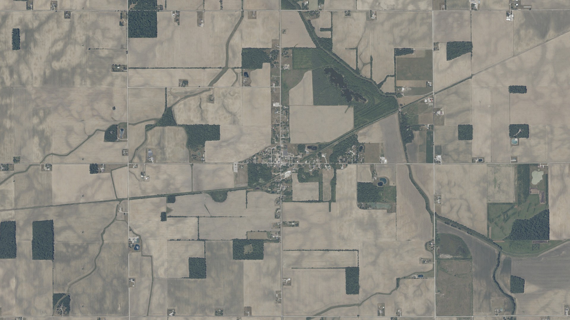 Aerial view of land around Liberty, Indiana