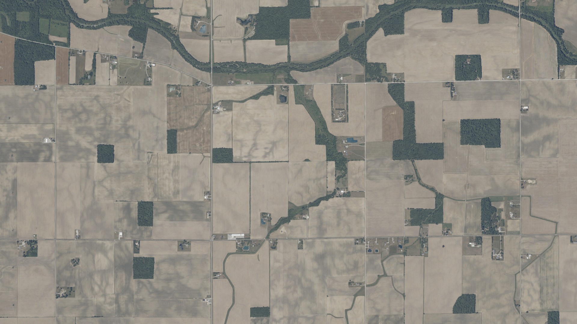 Aerial view of land around Rockcreek, Indiana