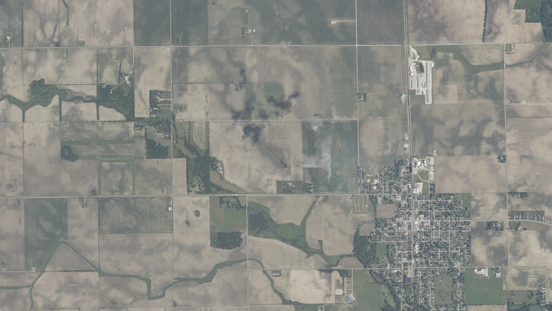 Natural-color aerial photograph of land around Prairie, Indiana
