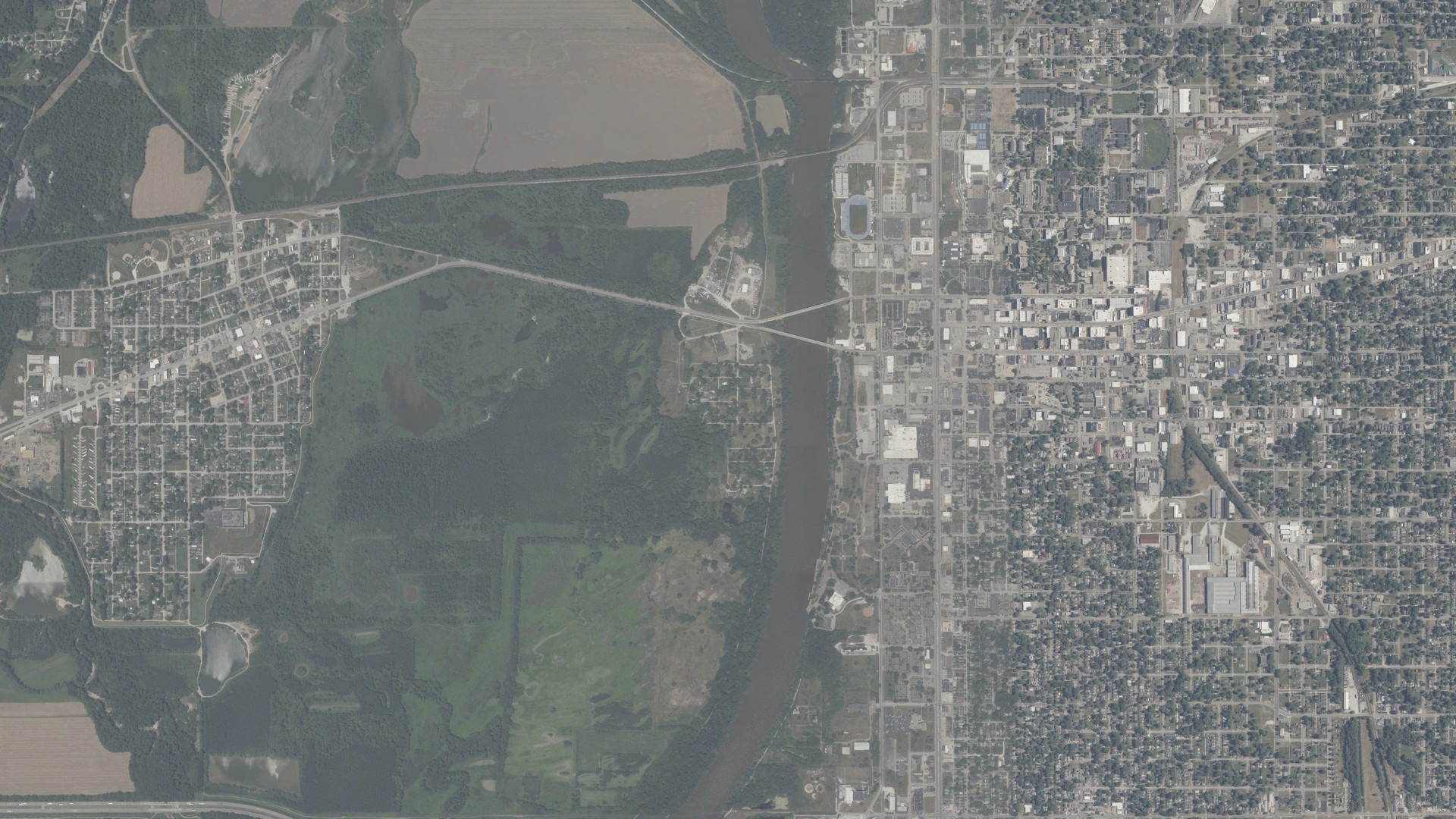 Natural-color aerial photograph of land around Dresser, Indiana