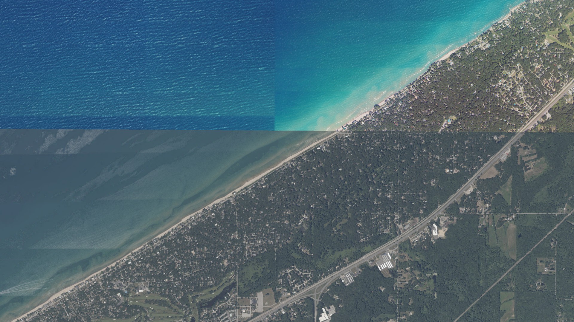 Natural-color aerial photograph of land around Duneland Beach, Indiana