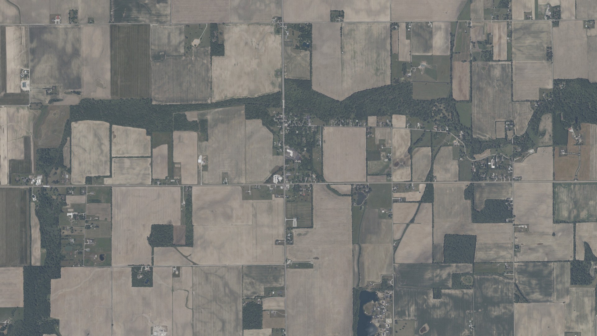 Aerial view of land around Eden, Indiana