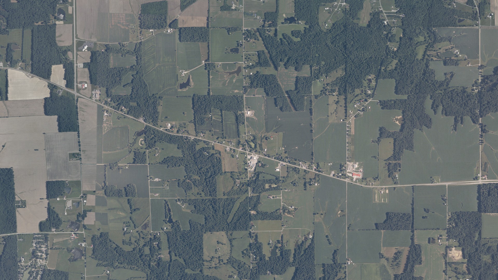 Natural-color aerial photograph of land around Elrod, Indiana