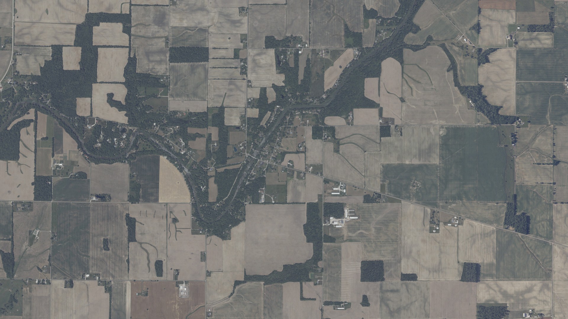 Aerial view of land around Geneva, Indiana