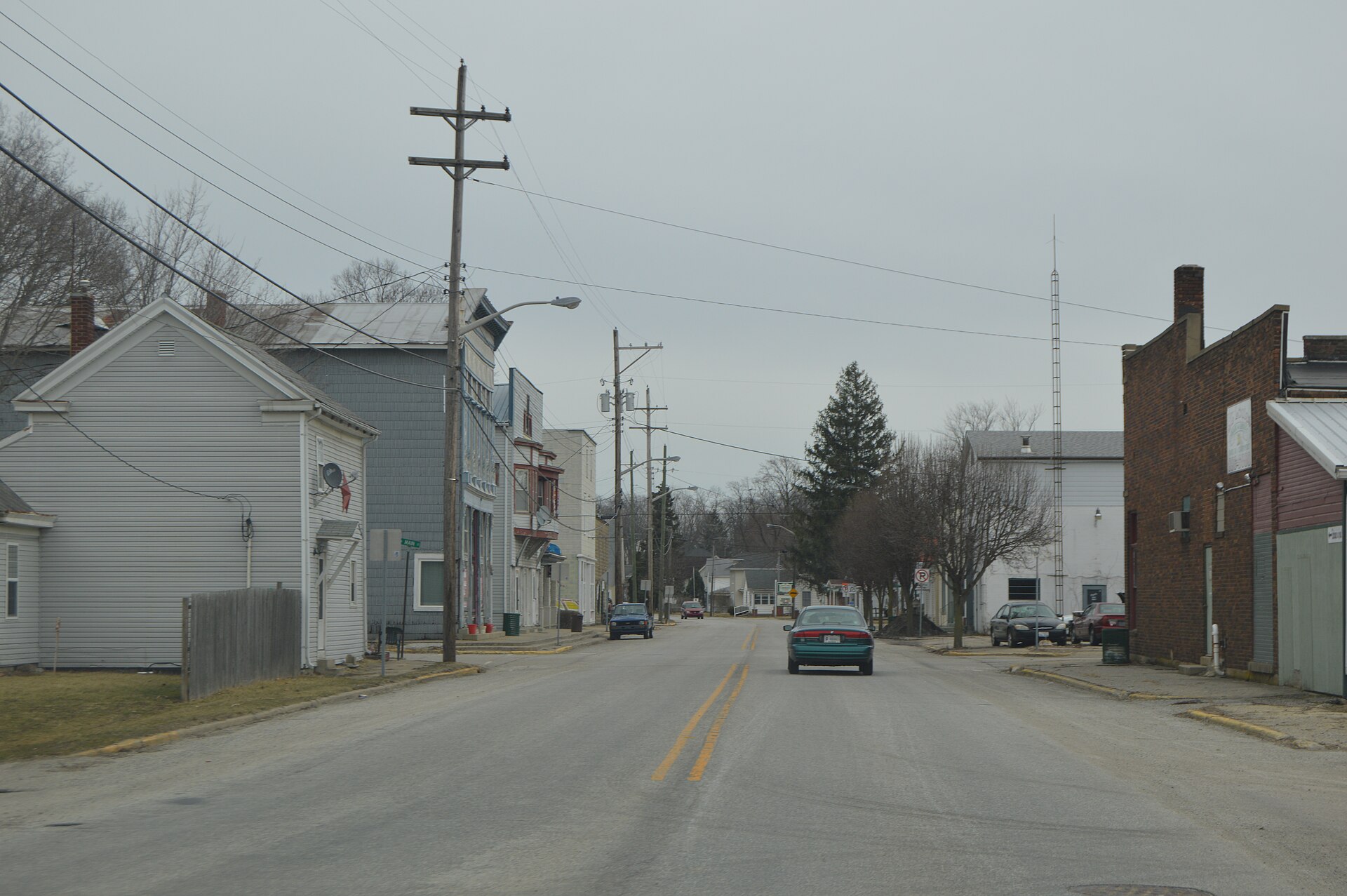 Entering the town of Greens Fork, Indiana, United States, from the west on State Road 38.
