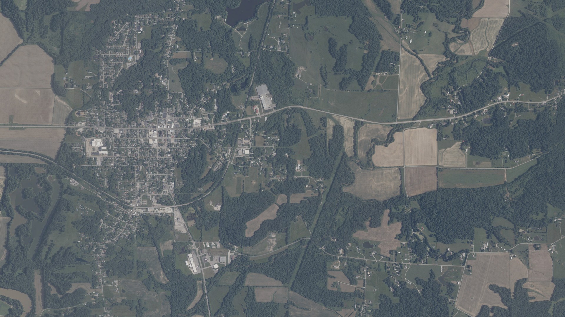 Natural-color aerial photograph of land around Hashtown, Indiana
