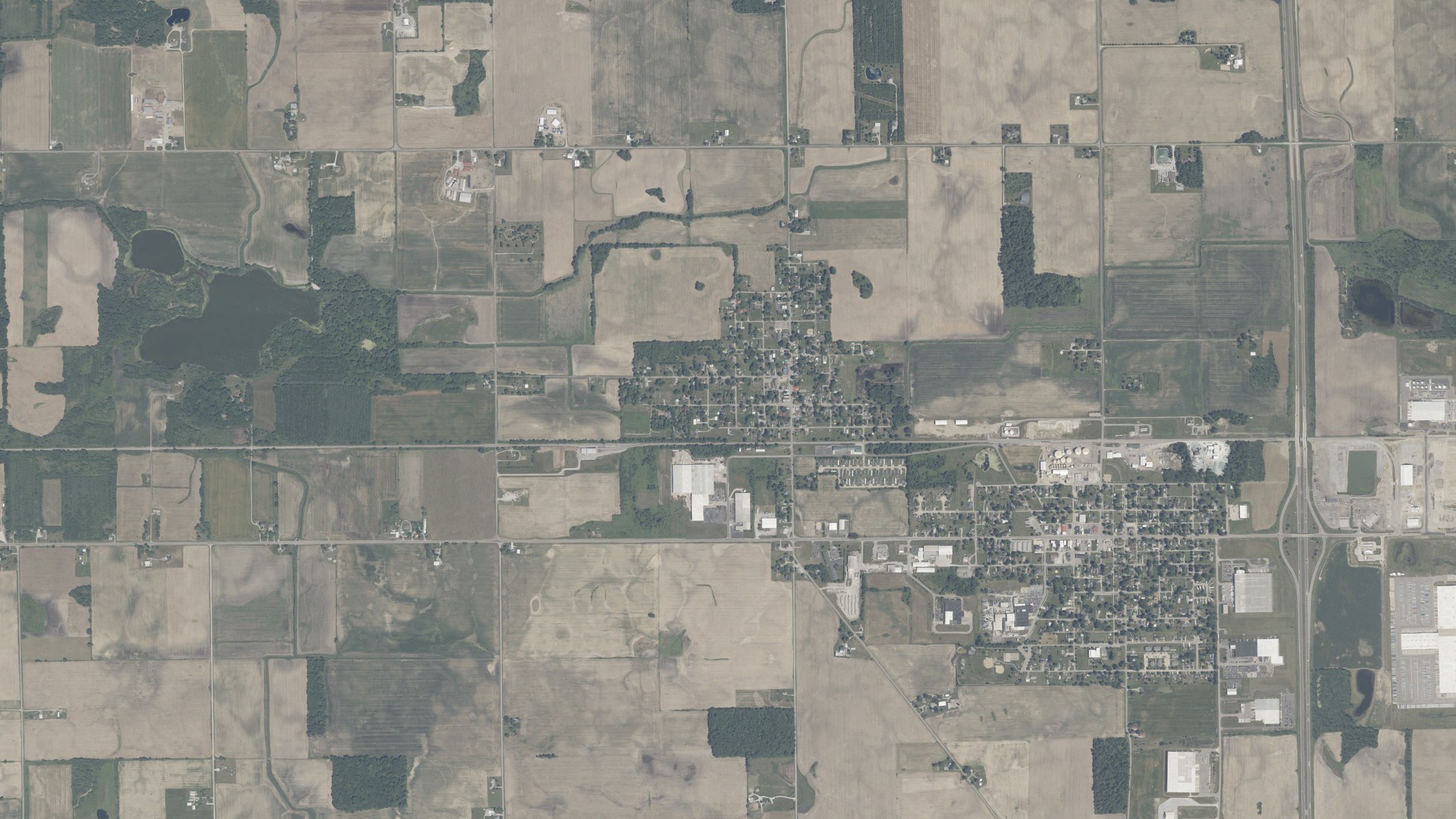 Aerial view of land around Hudson, Indiana