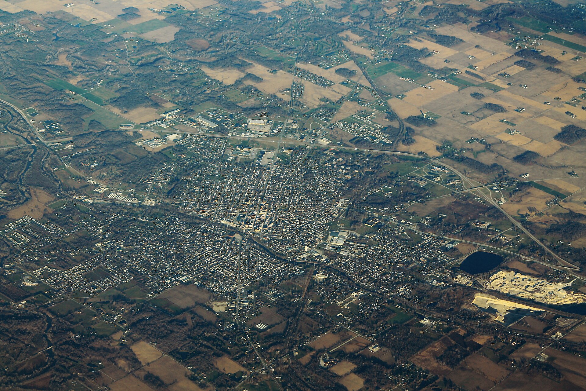 Aerial landscape in Huntington, Indiana