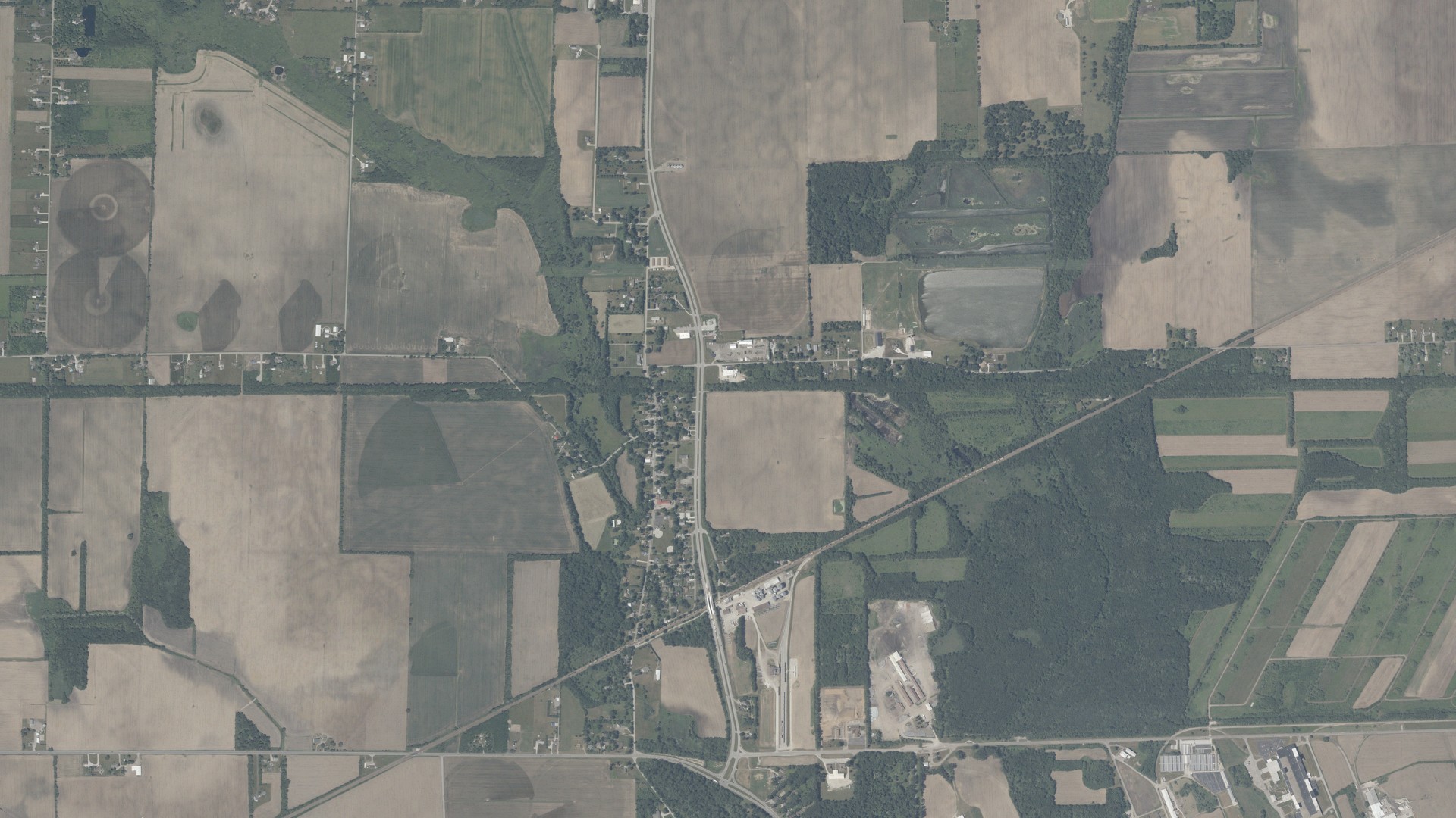 Natural-color aerial photograph of land around Kingsbury, Indiana